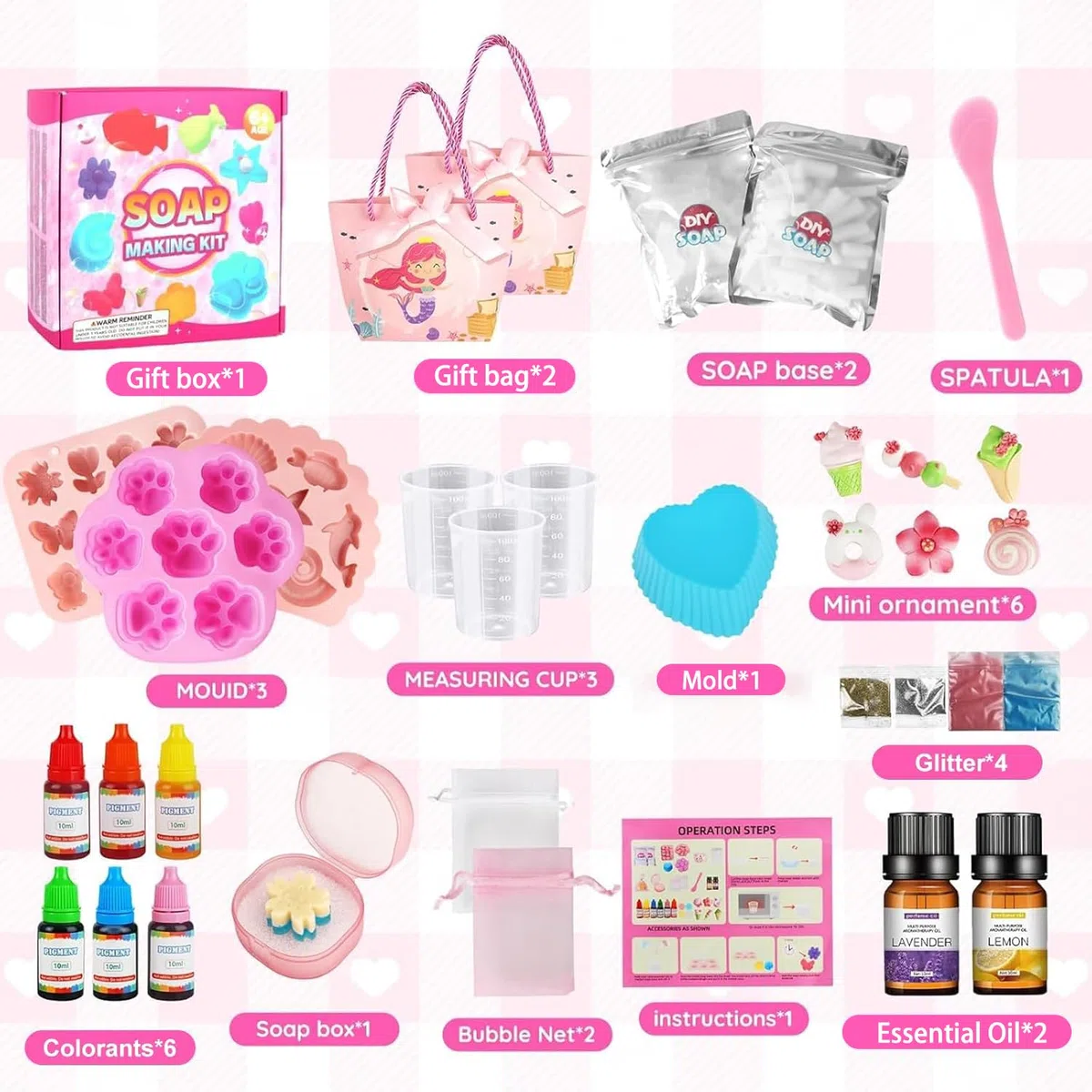 USHOP Jabón para niños, 500 g de jabón con forma de pigmento, bolsa de regalo y herramientas de bricolaje, juego de jabón para adultos, regalo de Navidad
