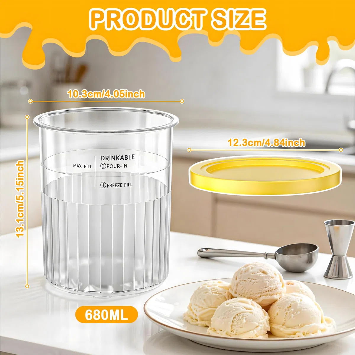 Kssvzz 4 Piezas Ninja Creami Deluxe, Recipiente para Helados con Tapa Reutilizables, Libre de BPA, Apto para Lavavajillas, 24 oz Aptos para Lavavajillas, sin BPA, con Cuchara de Aluminio (NC500)