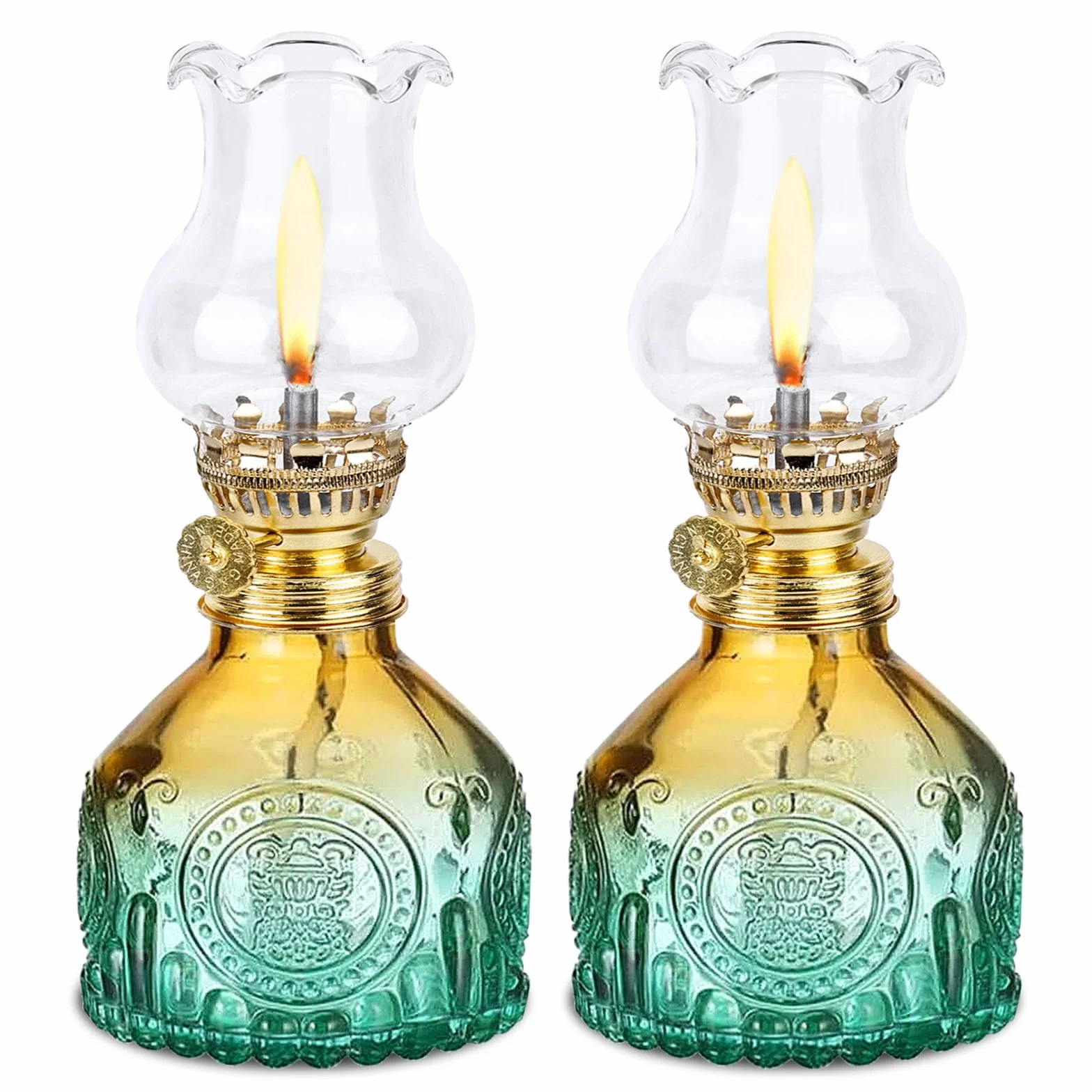 2 lámparas de queroseno de vidrio para interiores, lámparas de aceite de vidrio, lámpara de petróleo vintage, lámpara de aceite de petróleo clásica, con llama ajustable, para sala de estar, comedor