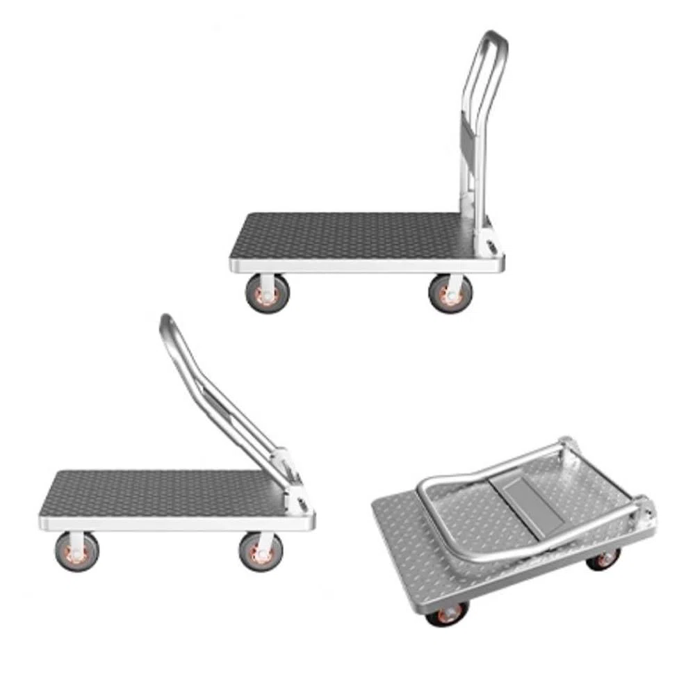 Carrito de plataforma de acero con ruedas, carrito utilitario resistente para uso doméstico e industrial, perfecto para transporte de mercancías, resistente y duradero, ideal para mover suministros.