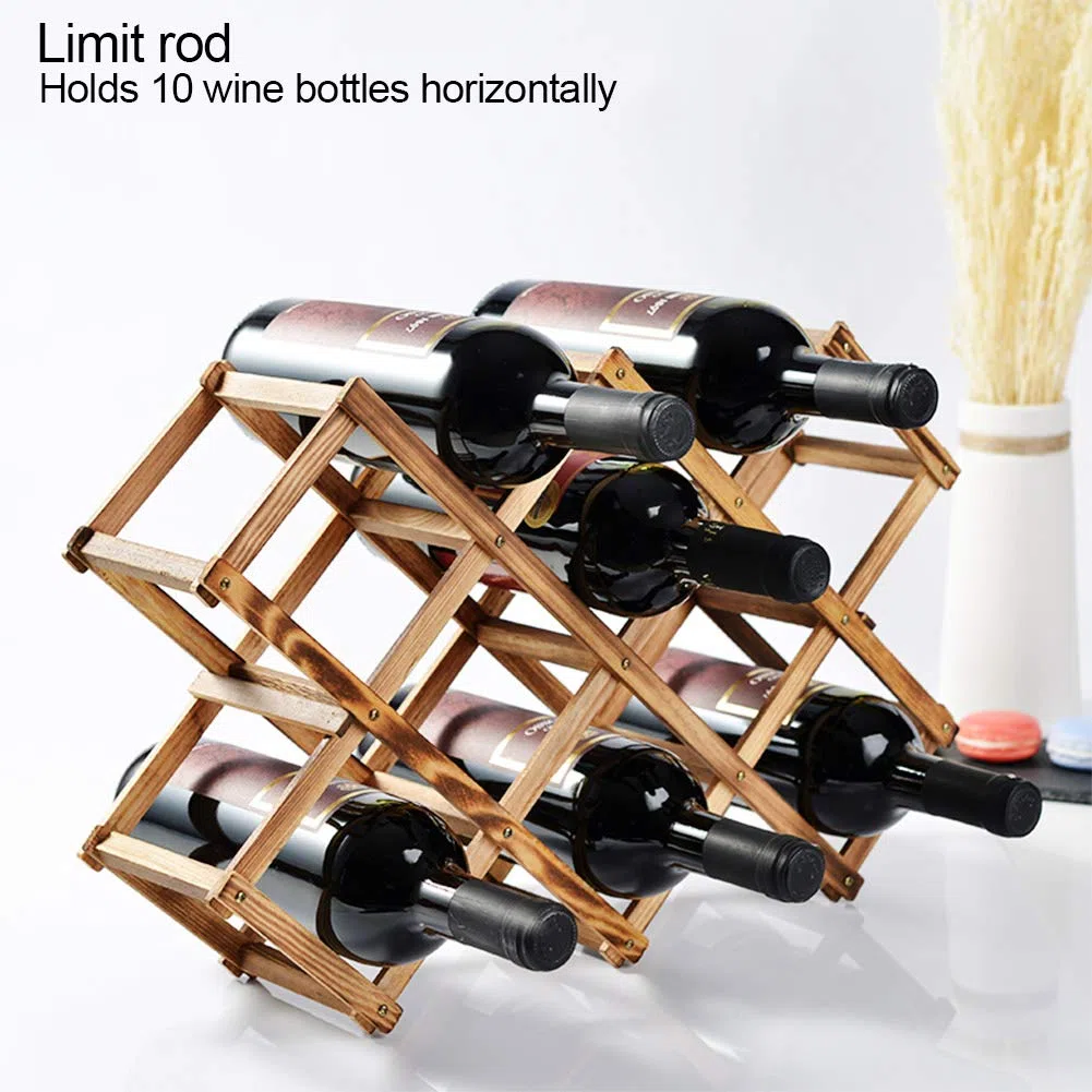 Botellero Plegable de Madera para 10 Botellas de Vino y Cerveza, Soporte Decorativo para Bar