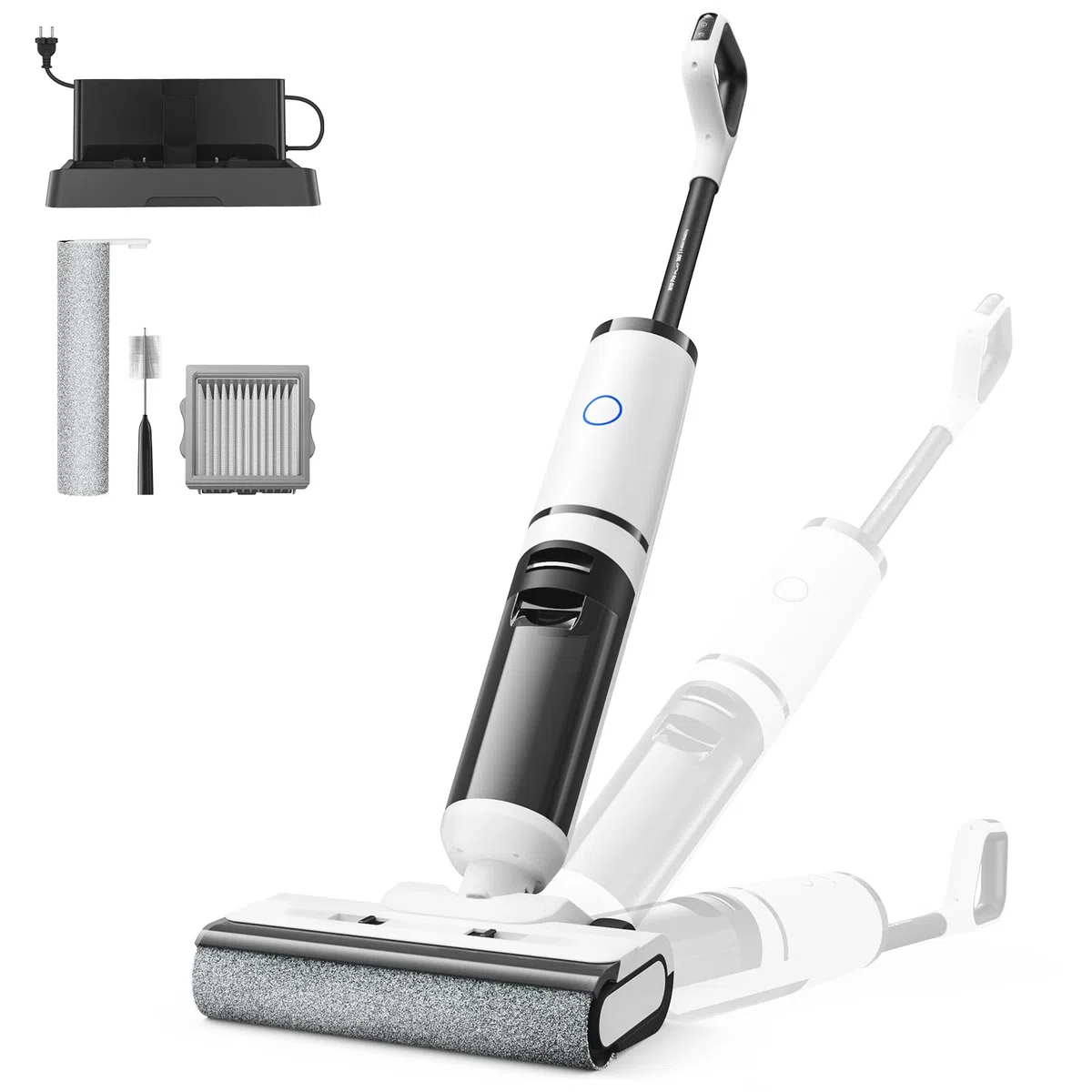 W15 Pro Limpiador Aspirador seco y húmedo, aspiradora Inteligente sin Cable 3 en 1, 18kPa, 40 min, función autolimpiante, inclinable 180°, Limpieza de Bordes de 5mm, para residuos Secos y húmedos