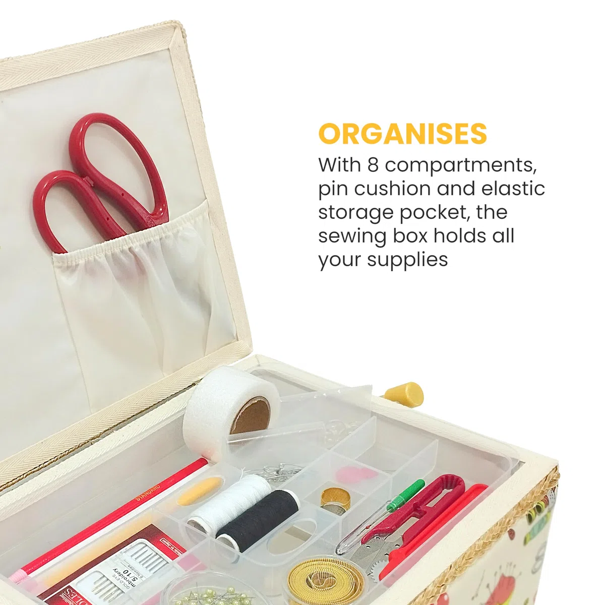 Costurero Mediano con Accesorios de Costura, Caja de Costura Forrada en Tela con Compartimentos, Caja de Costura Completa, Regalo para Madres, Amigas, Hermanas, (Vestido, Mediano)