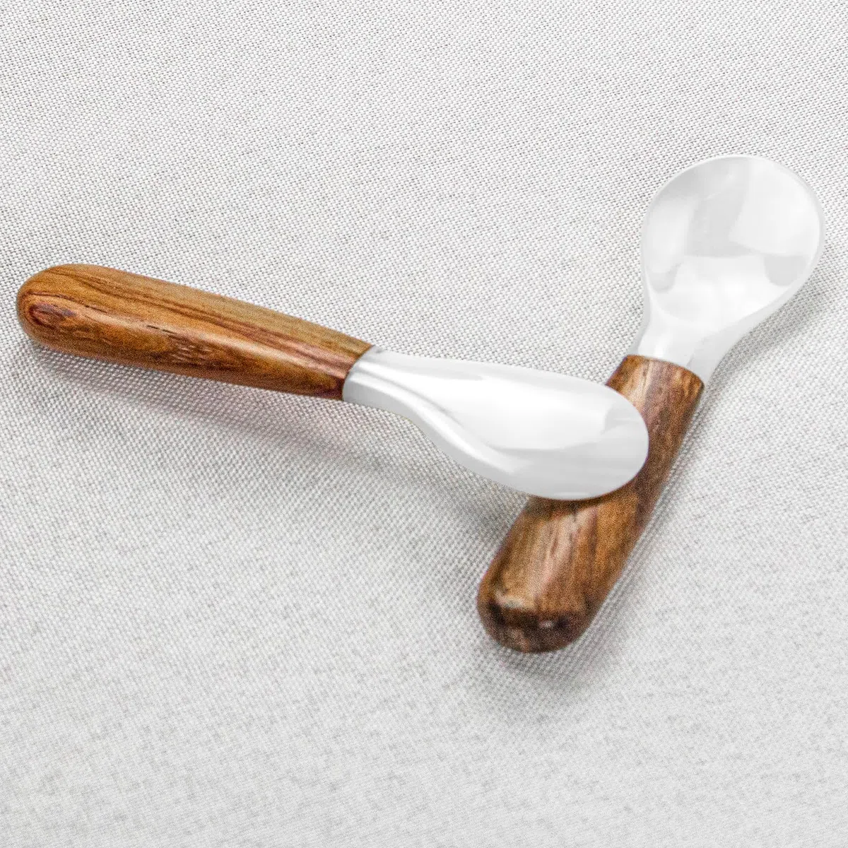DUEBEL Juego de 6 cucharas de caviar con mango de madera de 12 cm de nácar para servir caviar, servir huevos, catering deroration