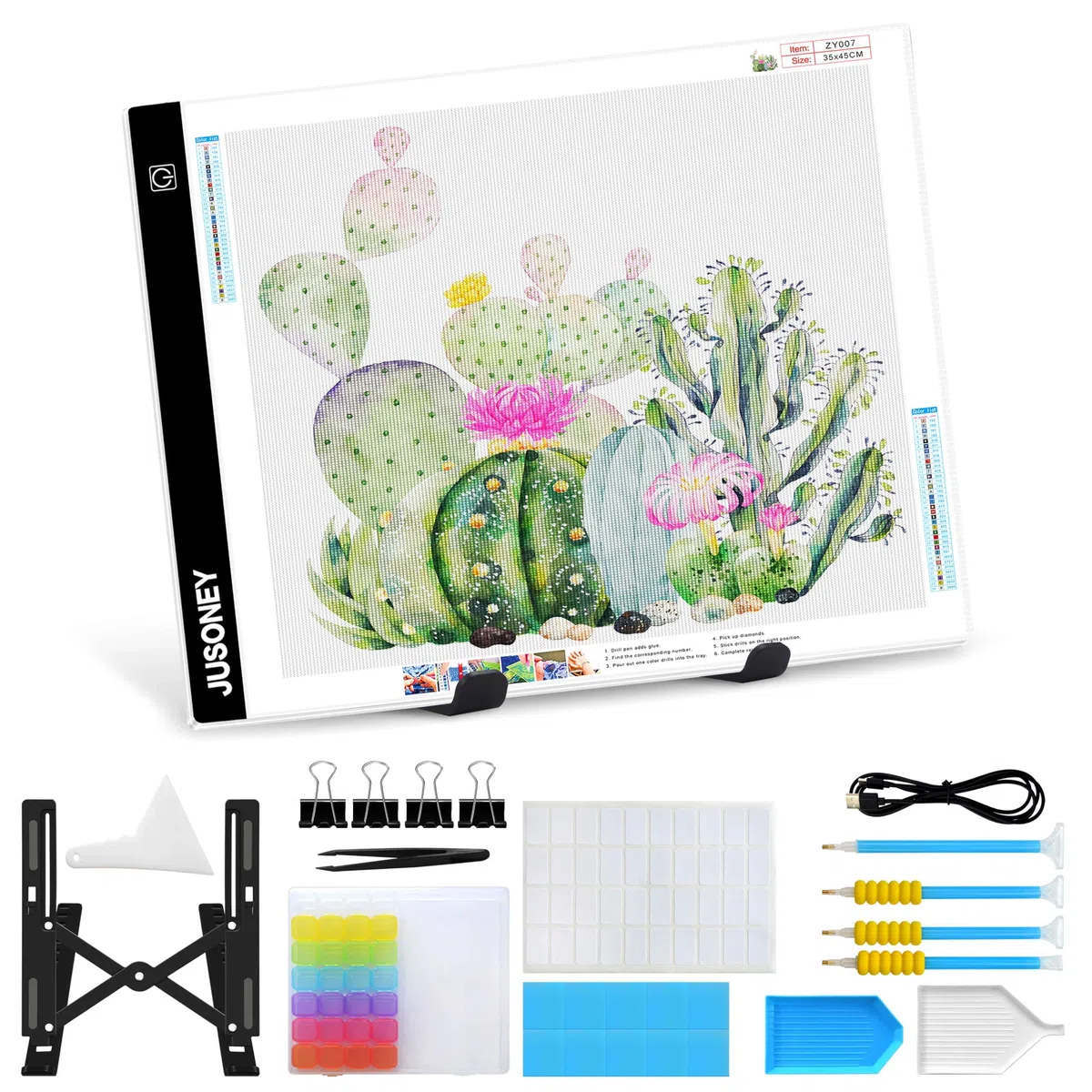 JUSONEY Mesa luminosa A4 para pintura de diamantes, accesorios de pintura de diamantes, almohadilla de luz regulable para dibujar, bocetos, animación, mesa luminosa para niños y adultos, juego de