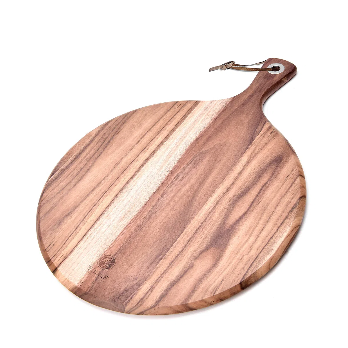 BILL.F pelador de pizza de madera de acacia, 25,4 cm, plato de pizza, tabla de pizza, plato de pizza de madera y tabla de pizza de madera, con mango, 35 x 25 x 1,2 cm