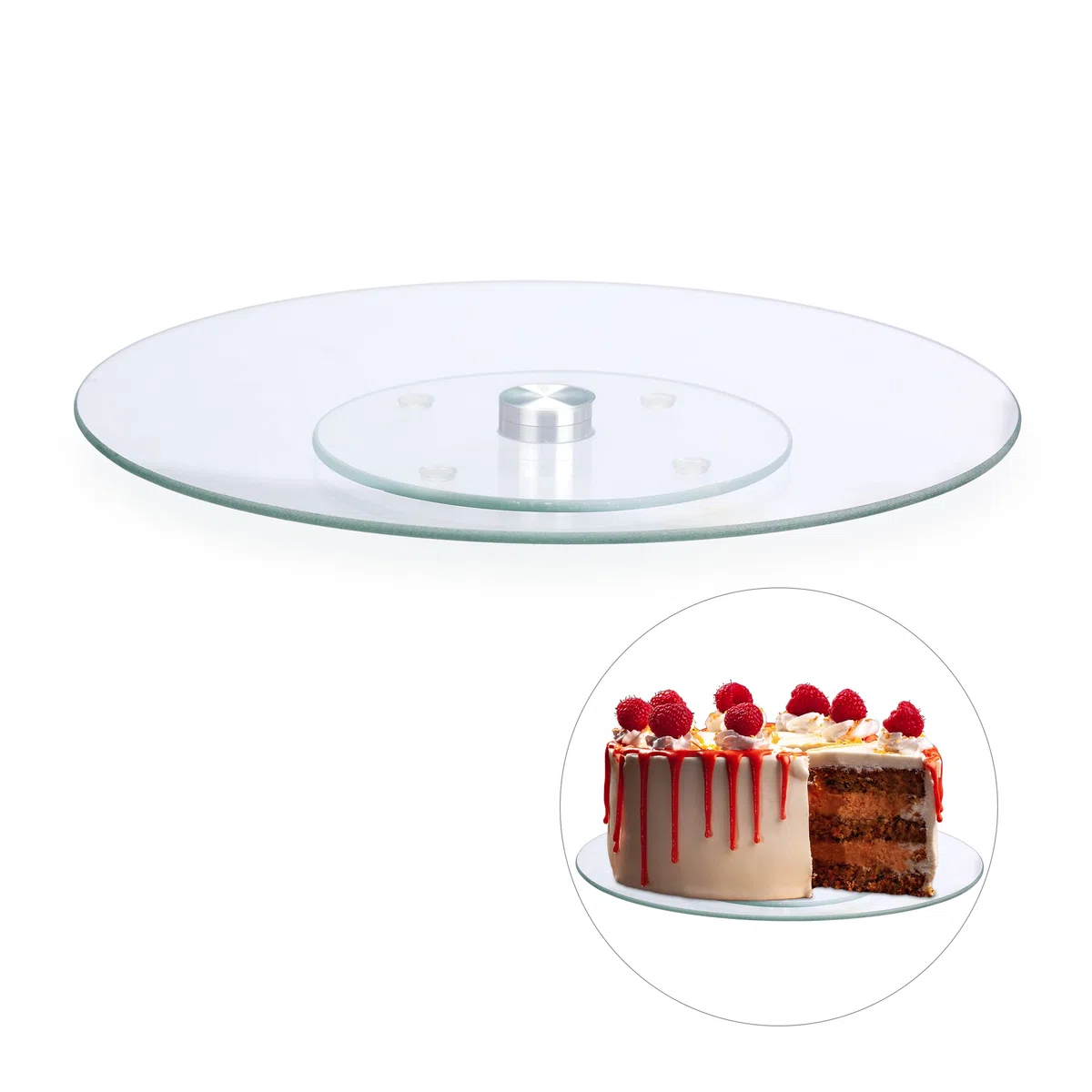 Relaxdays Plato Giratorio Tartas para Servir y Decorar, Vidrio, Transparente, ∅ 30 cm