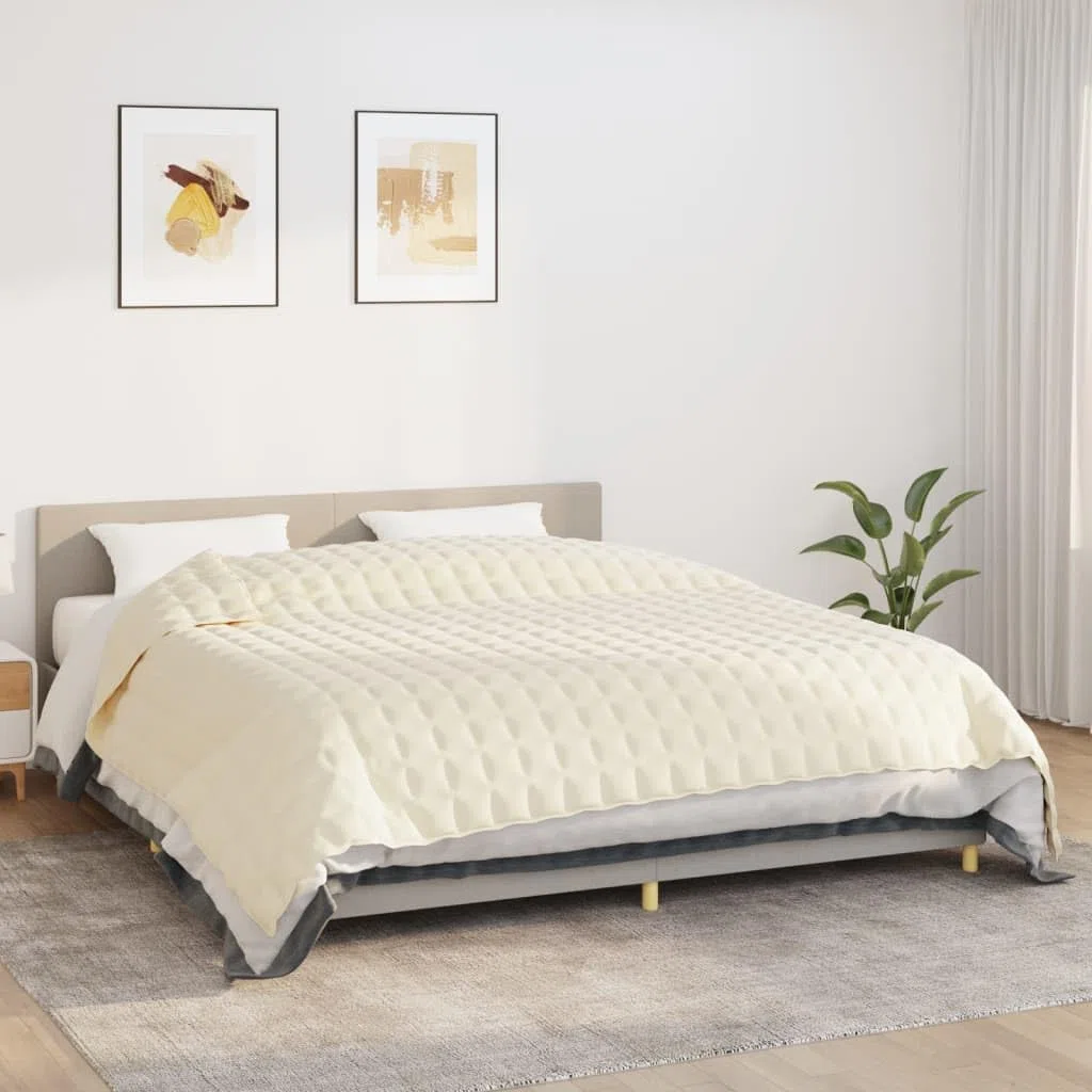 Manta con peso de 235 x 290 cm, color crema claro, transpirable, manta pesada, antiestrés, manta relajante, tela de 11 kg