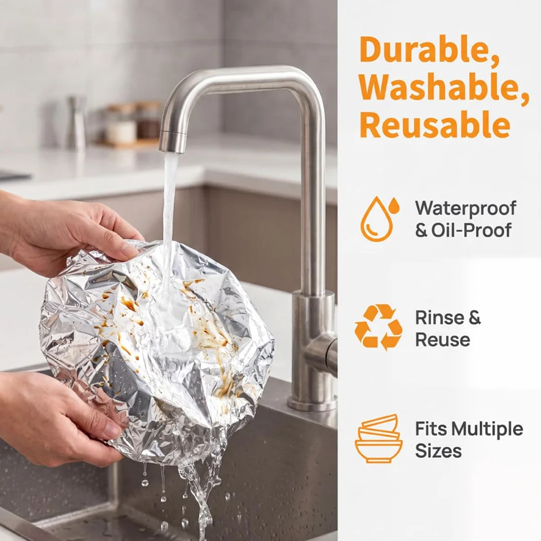 Cubreplatos Reutilizables de Aluminio, Tapas Ecológicas Elásticas e Aislantes para Boles y Platos, Fundas Flexibles para Conservación de Alimentos, Sobras, Picnic y Barbacoa (30 PCS)