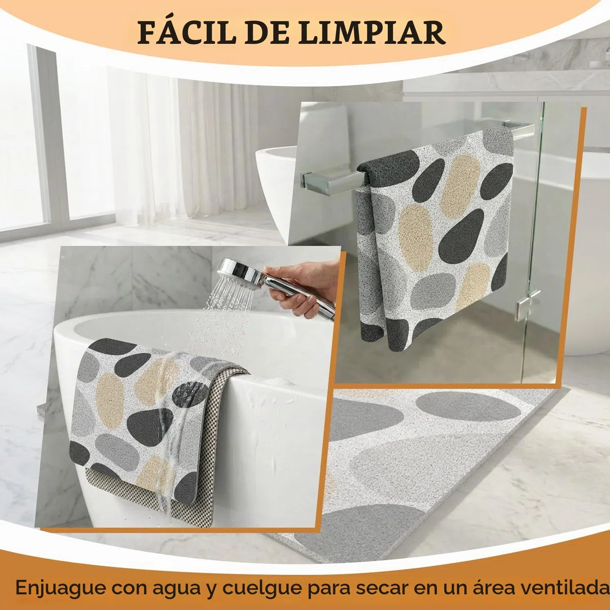 Alfombrilla Ducha Antideslizante Cuadrada 60x60 cm PVC Luffa, Alfombra Bañera Suave Secado Rápido Drenaje, Alfombra Baño Antideslizante para Mayores y Familia, Piedra Gris