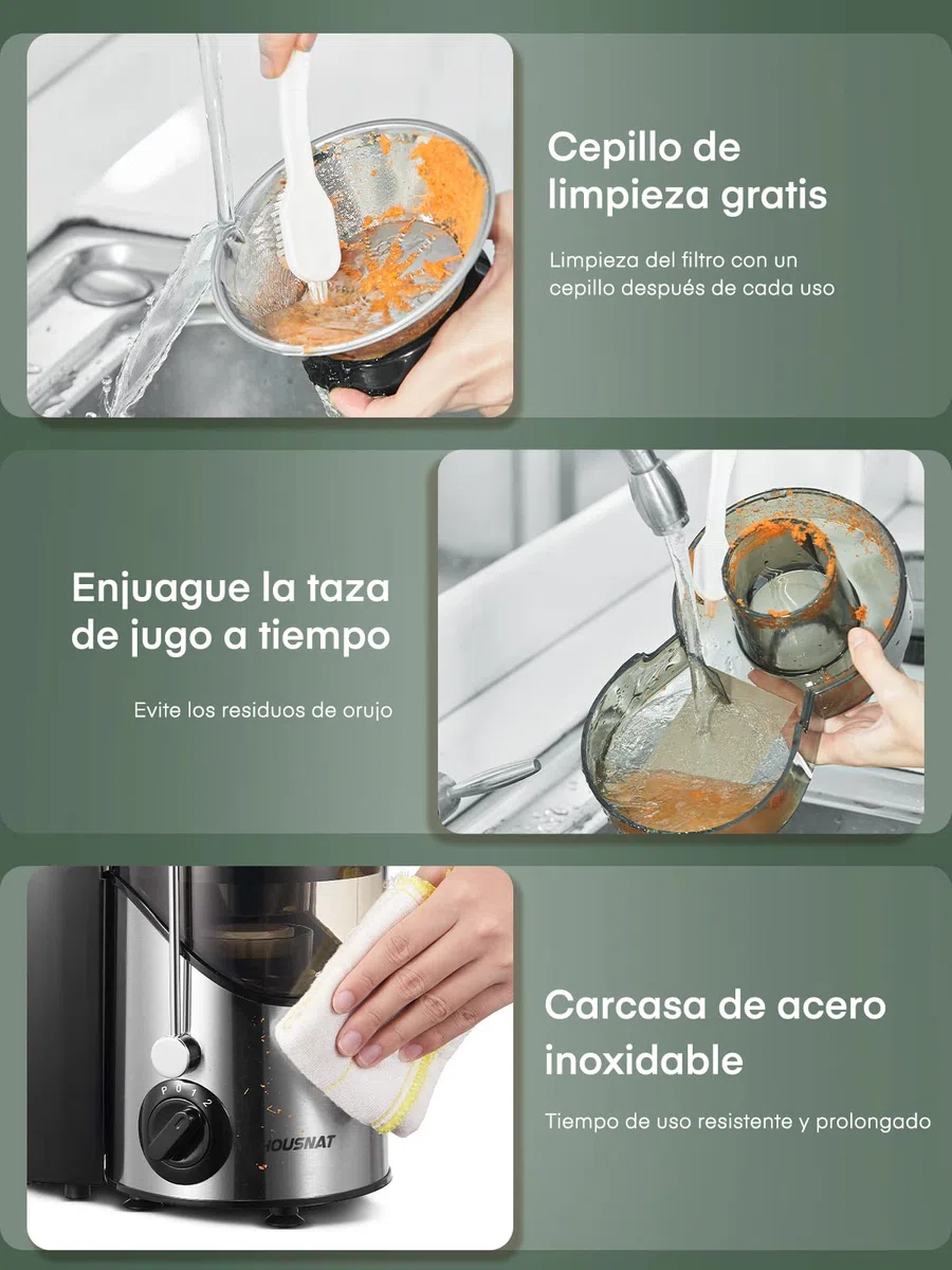 HOUSNAT Licuadoras Para Verduras y Frutas, Licuadora con Boca Grande Chute de Alimentación Grande de 65 MM y Configuración de 3 Velocidades, Sin BPA
