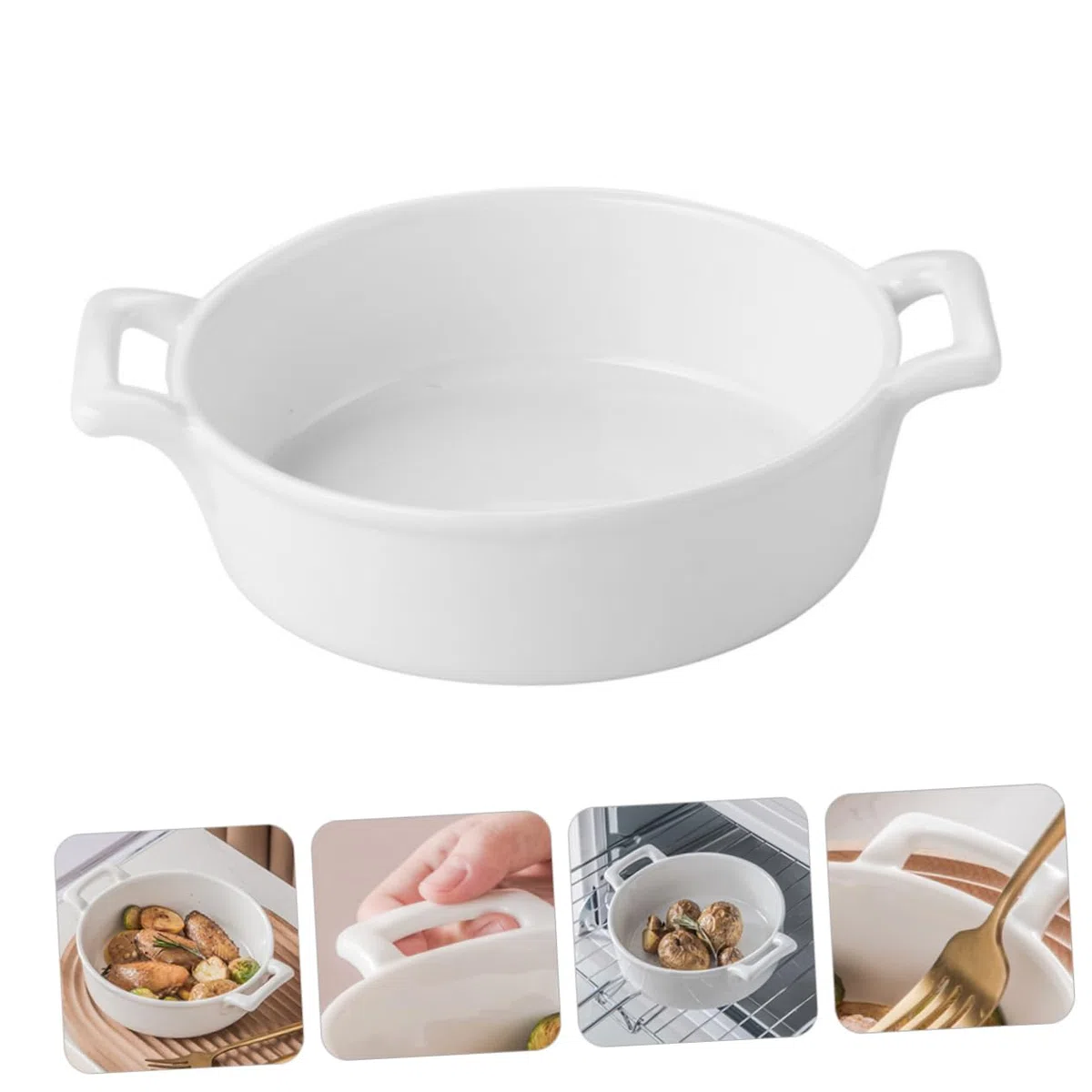 Mikinona Tazón de Sopa Grande Cuenco Multifuncional de Color Claro de Cerámica con Asas Antiarañazos para Servir en Cocina y Comedor Familiar