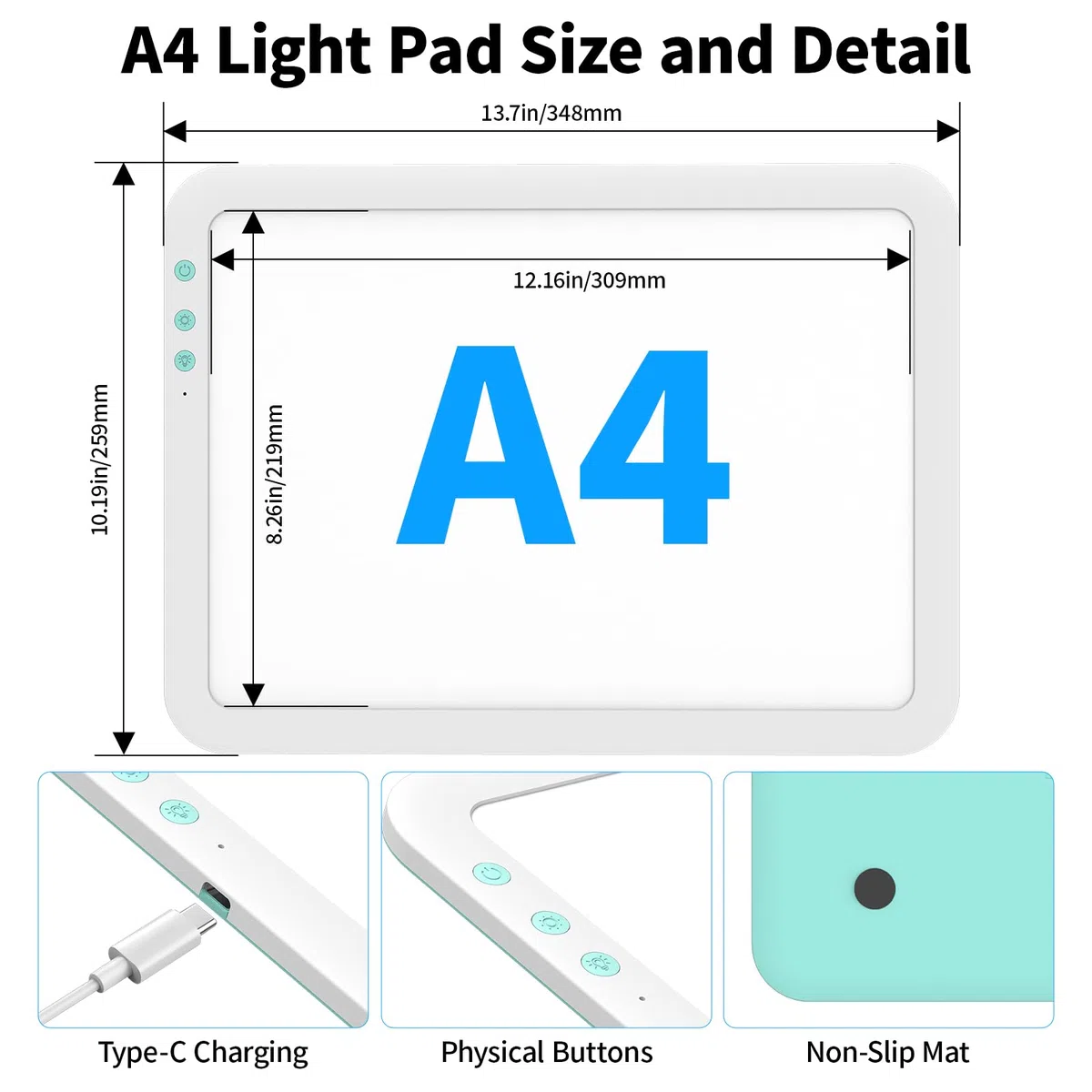 TOHETO Almohadilla de luz LED recargable A4 superbrillante alimentada por batería de litio de 3500 mAh para deshierbar herramienta de vinilo, tablero de luz inalámbrico portátil para trazar, pintura