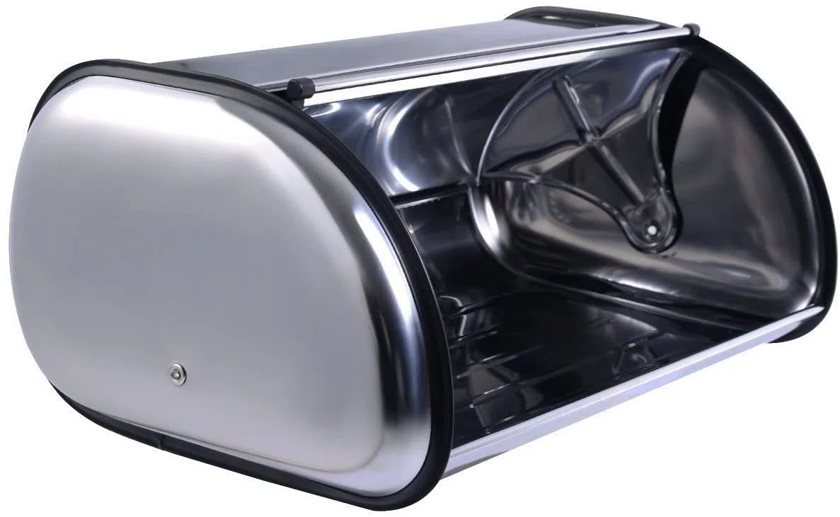 The Secret Home - Panera de Sobremesa con Puerta Corredera - Alto: 18 cm x Largo: 43 cm x Profundo: 27 cm - Panera en Acero para Encimera - Recipiente Apto para Guardar Pan, Bollos, Bizcochos
