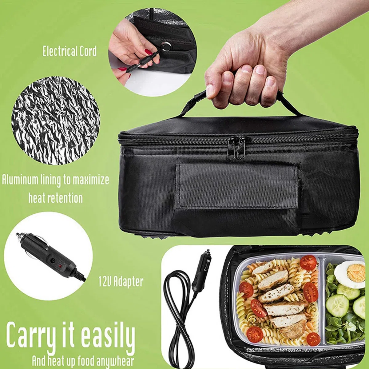 Microondas Portátil De Mini Para Automóvil, Horno Eléctrico De 12V Calefacción Rápida Caja De Picnic Lonchera Calentada Calentador De Alimentos Fiambrera Electrica Para Viajes Para Acampar Cocción