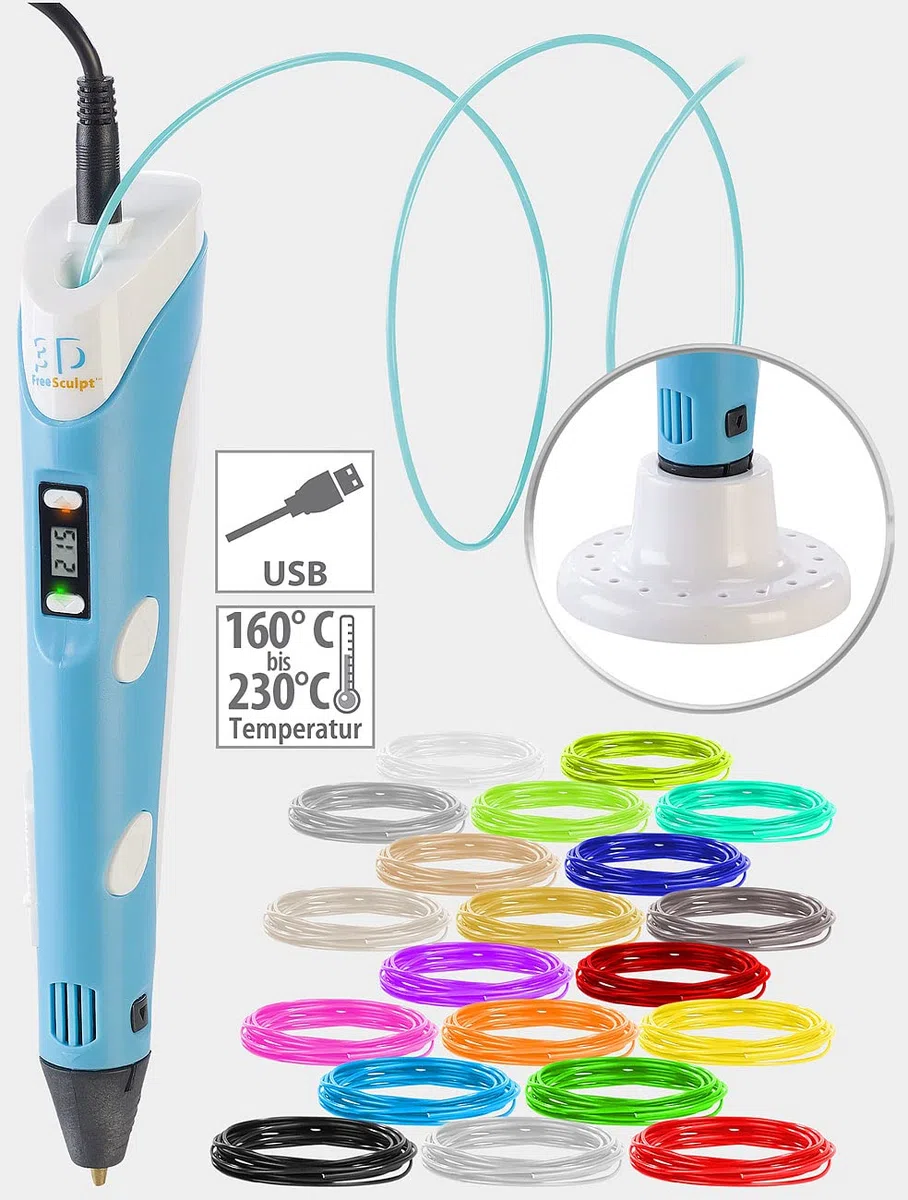 FreeSculpt - Lápiz de impresión 3D para impresora 3D, alimentación USB, incluye 20 filamentos PLA (Printing Pen, bolígrafo infantil, como)