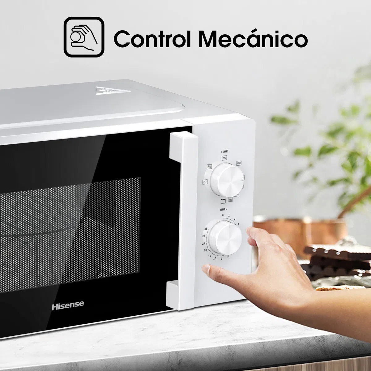 Hisense H20MOWP1HG - Microondas con Grill 20L, 1000W, Revestimiento Cerámico, Cristal Premium, 5 Niveles de Potencia, Función de Descongelación, Fácil Limpieza, Temporizador cocción, Blanco