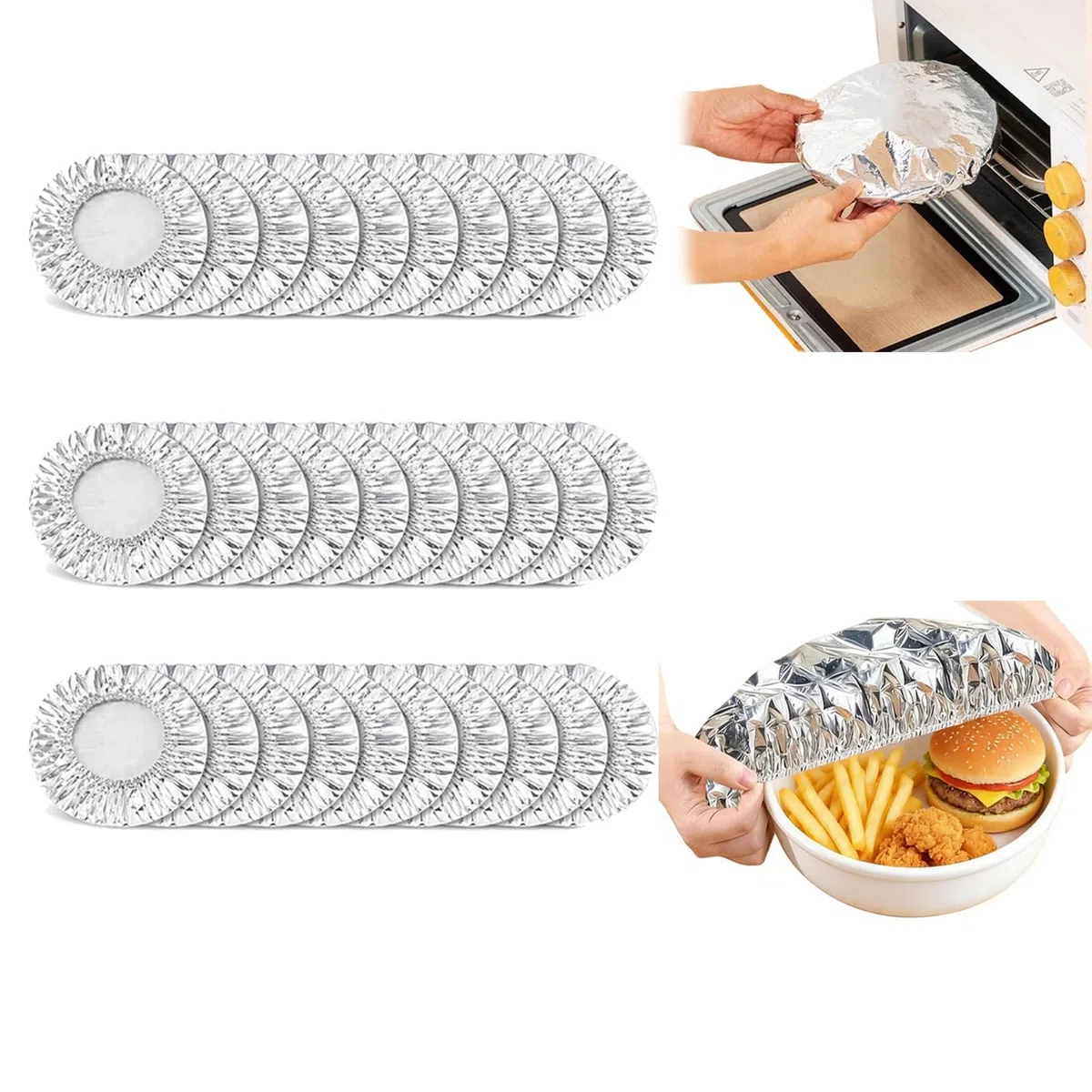 Cubreplatos Reutilizables de Aluminio, Tapas Ecológicas Elásticas e Aislantes para Boles y Platos, Fundas Flexibles para Conservación de Alimentos, Sobras, Picnic y Barbacoa (30 PCS)