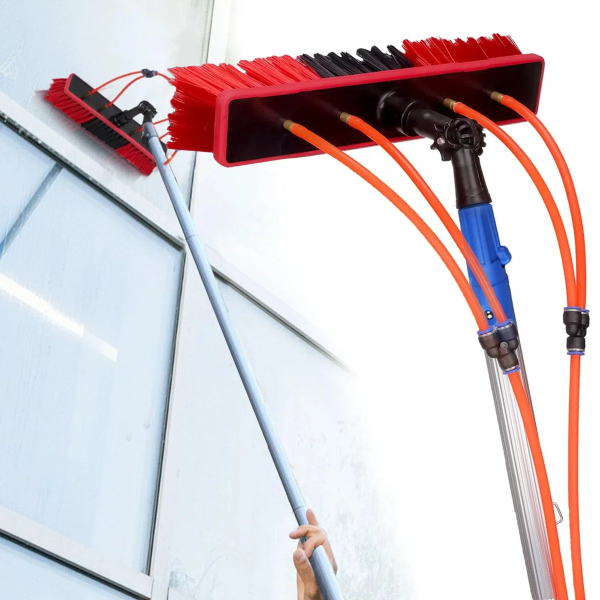 Kit de Limpieza de Ventanas con Agua a presión: pértiga Extensible de 3 m a 12 m con Cepillo de 35 cm para Ventanas Altas, techos, Coches y Suelos. Equipo de Limpieza con Cepillo y