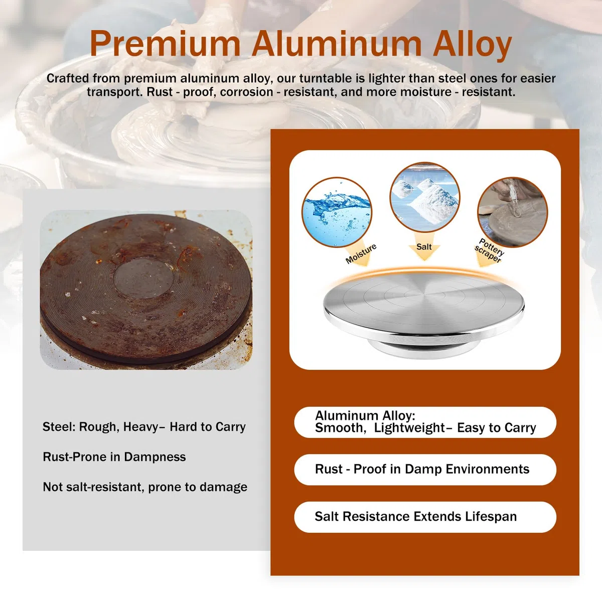 Homtone Rueda de cerámica giratoria de 30 cm con juego de herramientas, rueda de alfarero de doble cara, aleación de aluminio de alto rendimiento, rueda de banda de metal de alto rendimiento, para