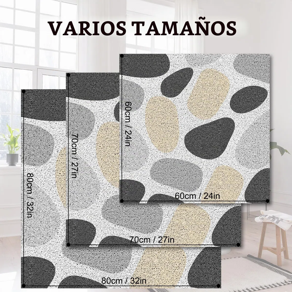 Alfombrilla Ducha Antideslizante Cuadrada 60x60 cm PVC Luffa, Alfombra Bañera Suave Secado Rápido Drenaje, Alfombra Baño Antideslizante para Mayores y Familia, Piedra Gris