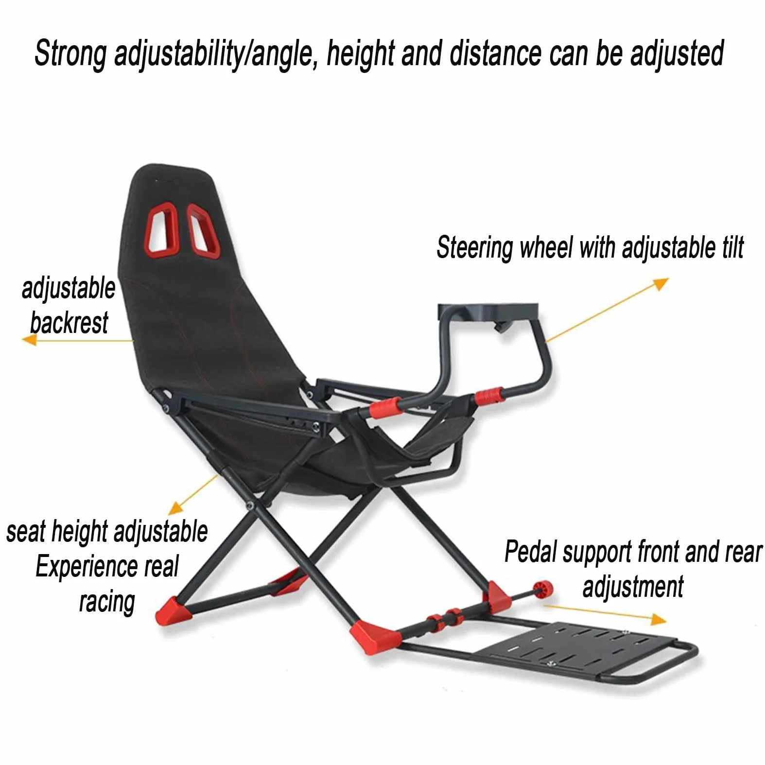 Cabina de simulador de carreras con soporte de rueda ajustable y asiento ergonómico, diseño plegable para Xbox One, PS4, PC