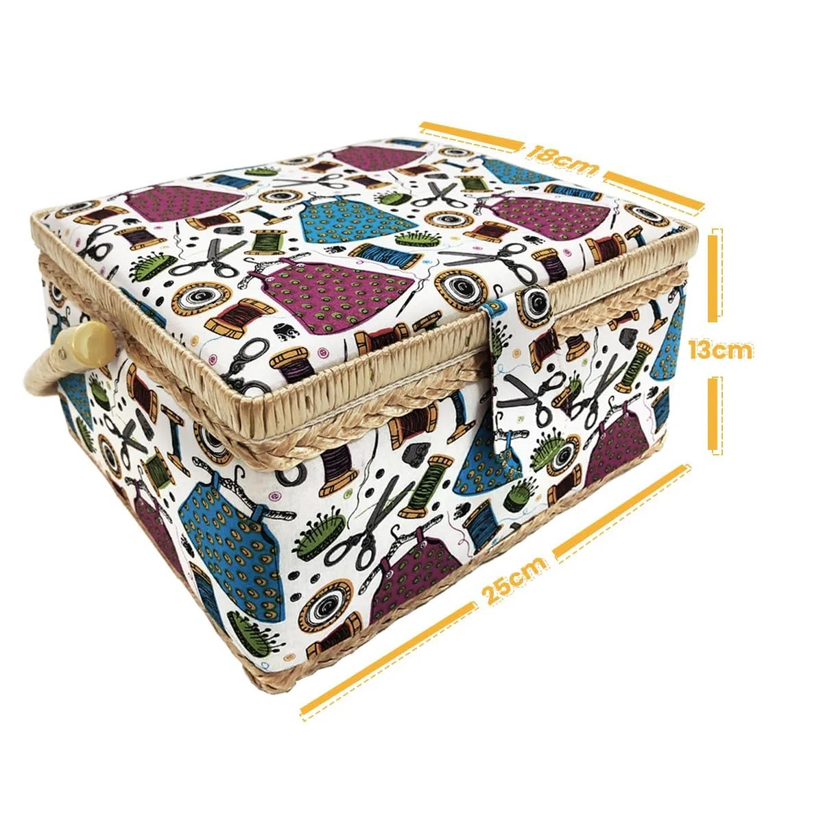 Costurero Mediano con Accesorios de Costura, Caja de Costura Forrada en Tela con Compartimentos, Caja de Costura Completa, Regalo para Madres, Amigas, Hermanas, (Vestido, Mediano)