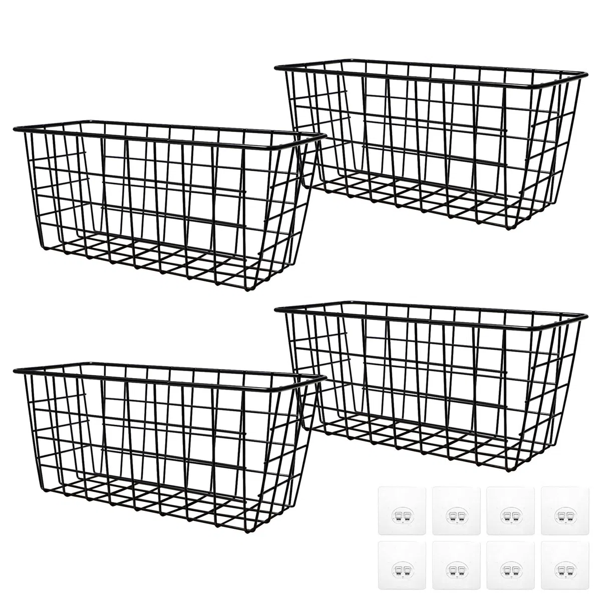 4 Piezas Cestas Alambre Negro Cesta de Almacenamiento de Metal con Ganchos Cestas Metálicas Rejilla Alambre Cesta Pared Metal Almacenaje para Cocina Armario Baño Despensa (28 x 12 x 12.5 cm)
