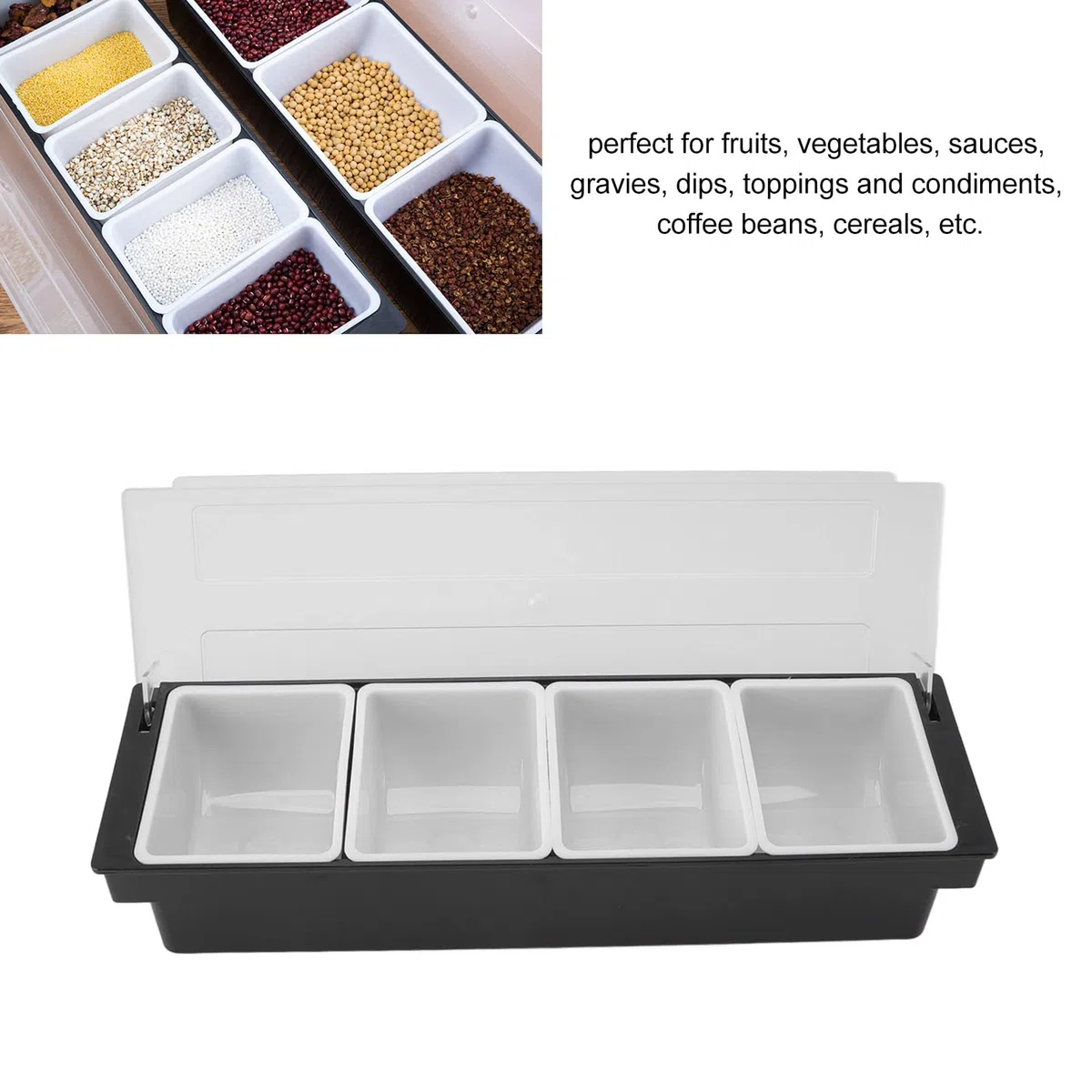 Haofy Organizador de Carrito de Condimentos, Carrito de Servidor de Condimentos, Carrito de Guarnición de Bar, Carrito de Frutas con Tapa para Bar, Restaurantes, Fiestas, Camping(4 Compartimentos)