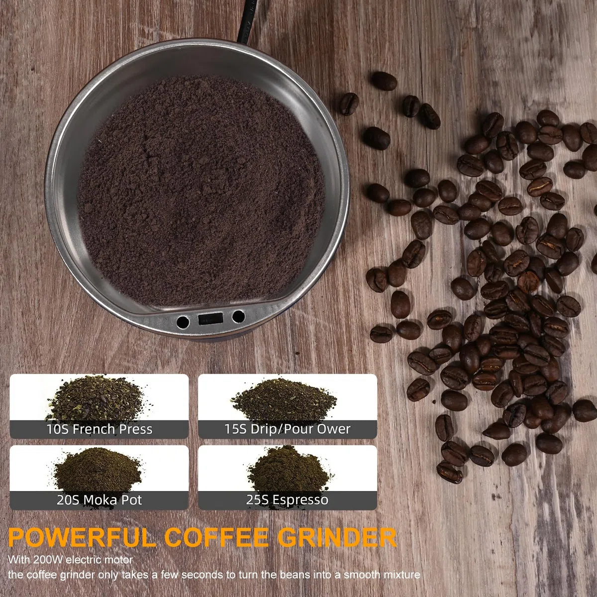 Weinsamkeit Molinillo de Café Eléctrico, Molinillo Electrico 200W Molinillo Especias con Cuchillas de Acero Inoxidable Molinillo Cafe Electrico Portátil Molino Café para Especias, Nueces, Cereales
