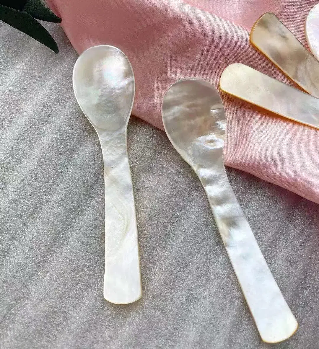 DUEBEL Juego de 6 Cucharas MOP Brillantes de Nácar de 7.5 cm para Caviar, Huevo y Helado (Brillantes)