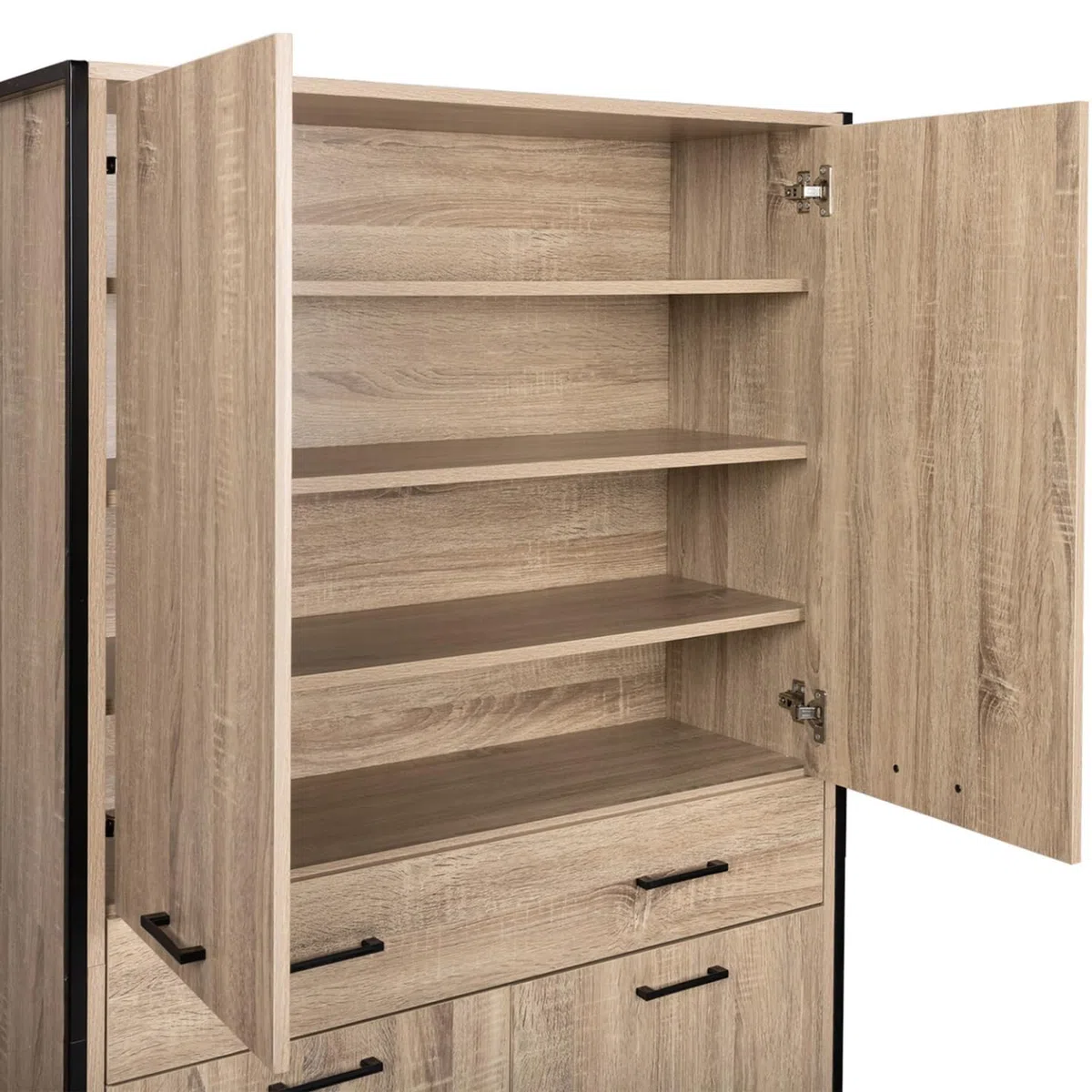IDMarket - Zapatero 24 pares LUIS 4 puertas 1 cajón diseño industrial H. 180 cm