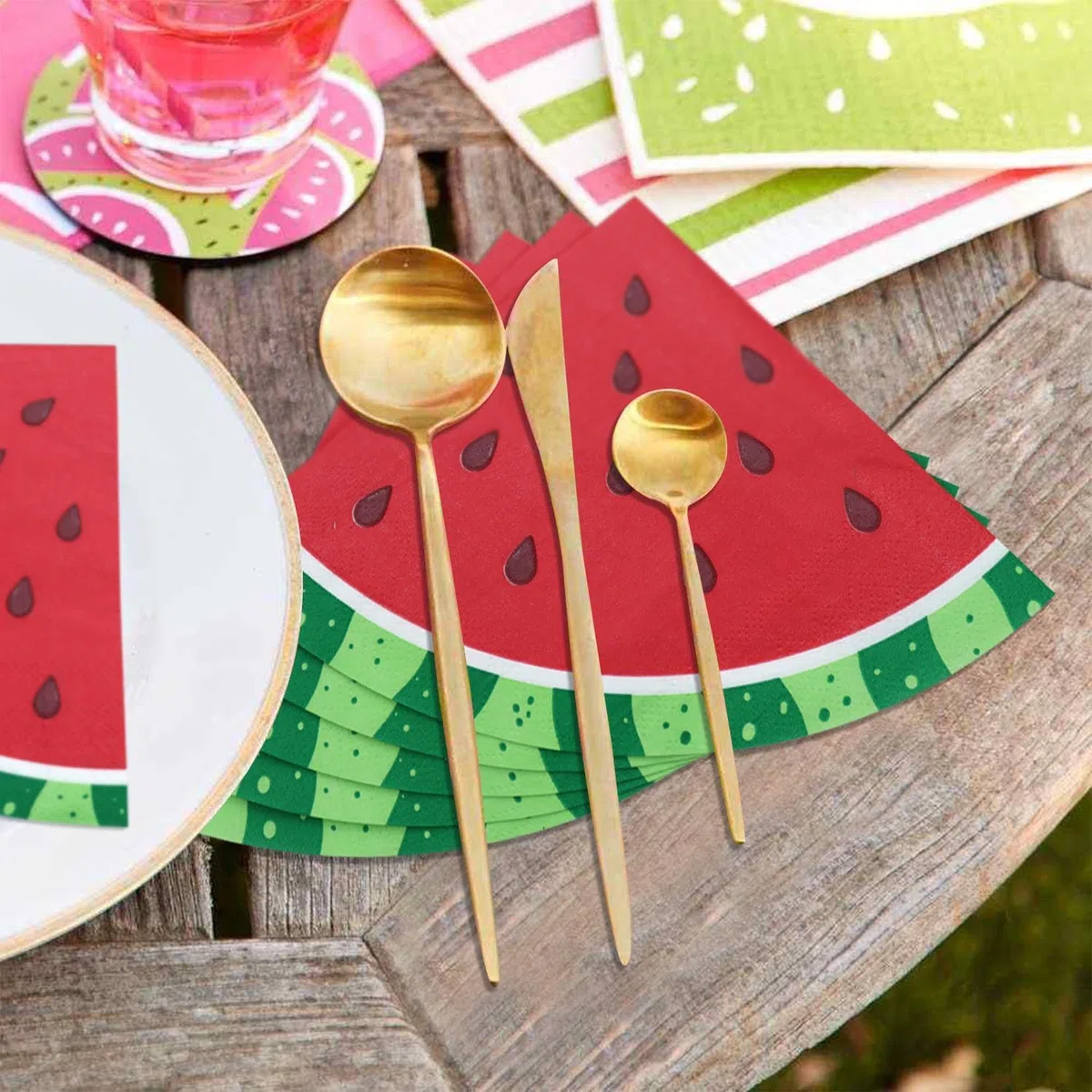 100 servilletas de sandía, servilletas desechables de sandía, servilletas de picnic para niños, baby shower, verano, frutas tropicales, suministros de fiesta, 13 x 13 pulgadas