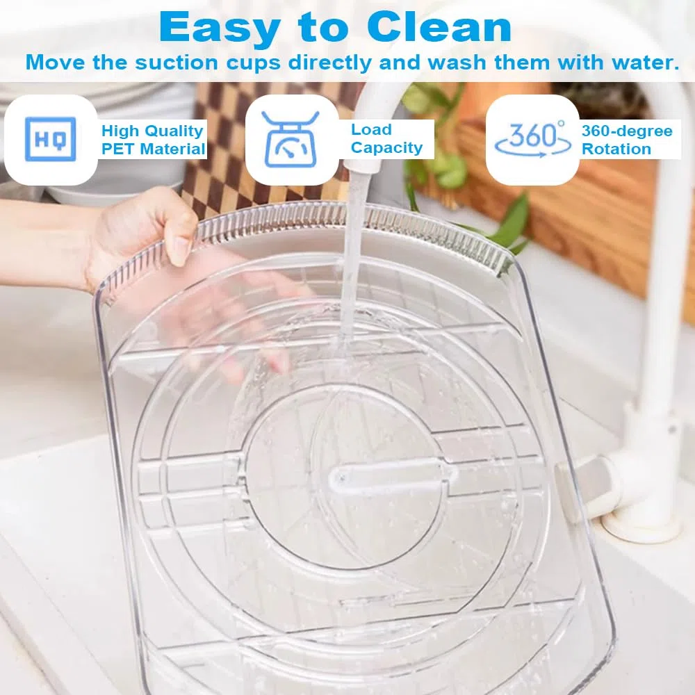 HEKOBAG Organizador de Platos Giratorios Transparente, Bandeja Giratoria para Nevera, Tocadiscos para Refrigerador y Gabinete