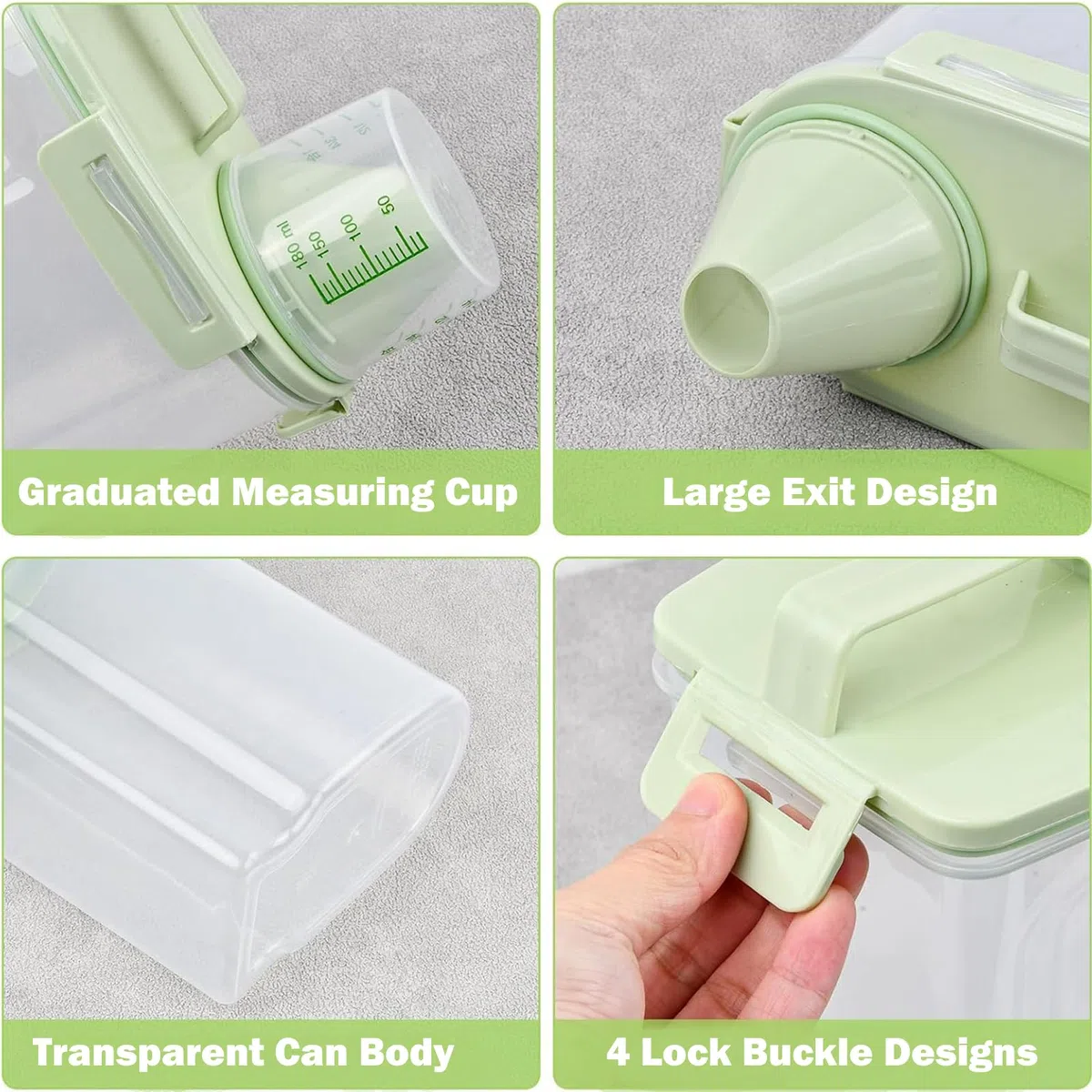 2 Piezas Recipientes Herméticos con Taza Medidora, Botes Cocina Almacenaje, Contenedor Pienso, Plástico Dispensador Cereales, Almacenamiento de Detergente, para Cereales, Comida para Perros (3L)