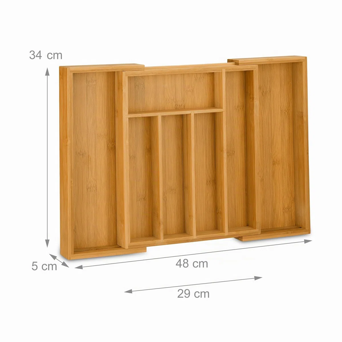 Relaxdays Cubertero Cajón Bambú, Bandeja Cubiertos Extensible, Organizador Cajones Cocina, 5x29-48x34 cm, Marrón Natural
