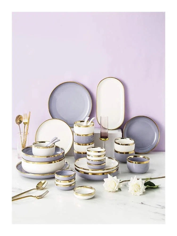 Juego de vajilla de Porcelana, Juego de Platos y Cuencos de cerámica Penh para Restaurante y Regalos de Boda, Juego de vajilla de Porcelana de Estilo Europeo.