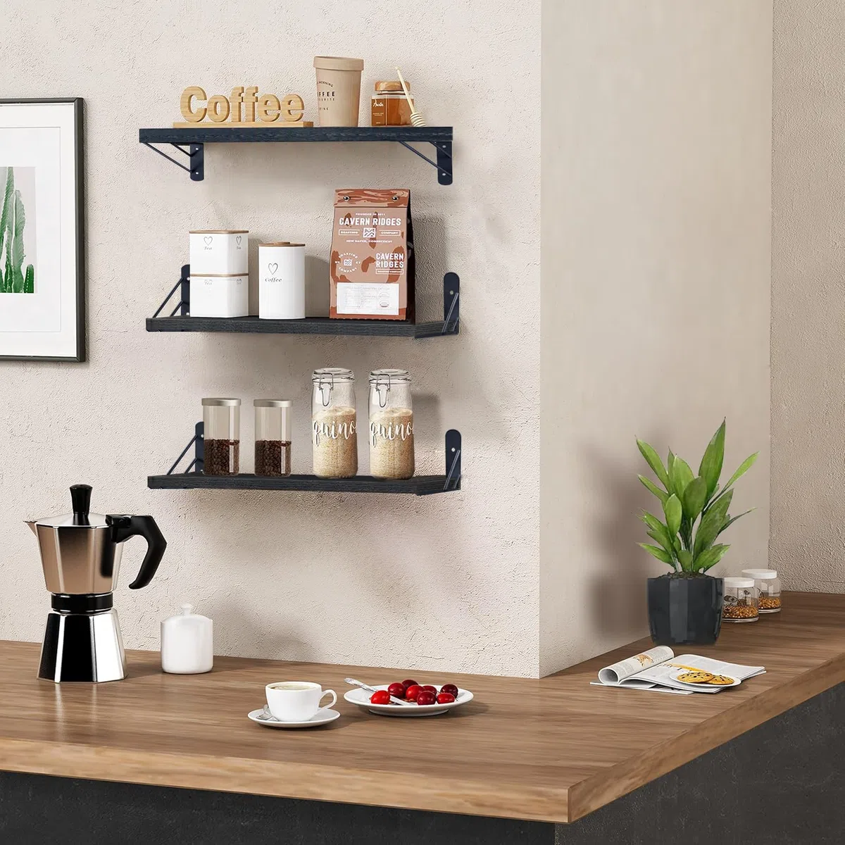 ZVZM Estanteria de Pared Madera, Baldas Flotantes Pared, 3 Niveles Repisas Estante de Pared, Estantería Pared, Estantes Flotantes, Decoración Pared Salon, Dormitorio, Baño, Cocina
