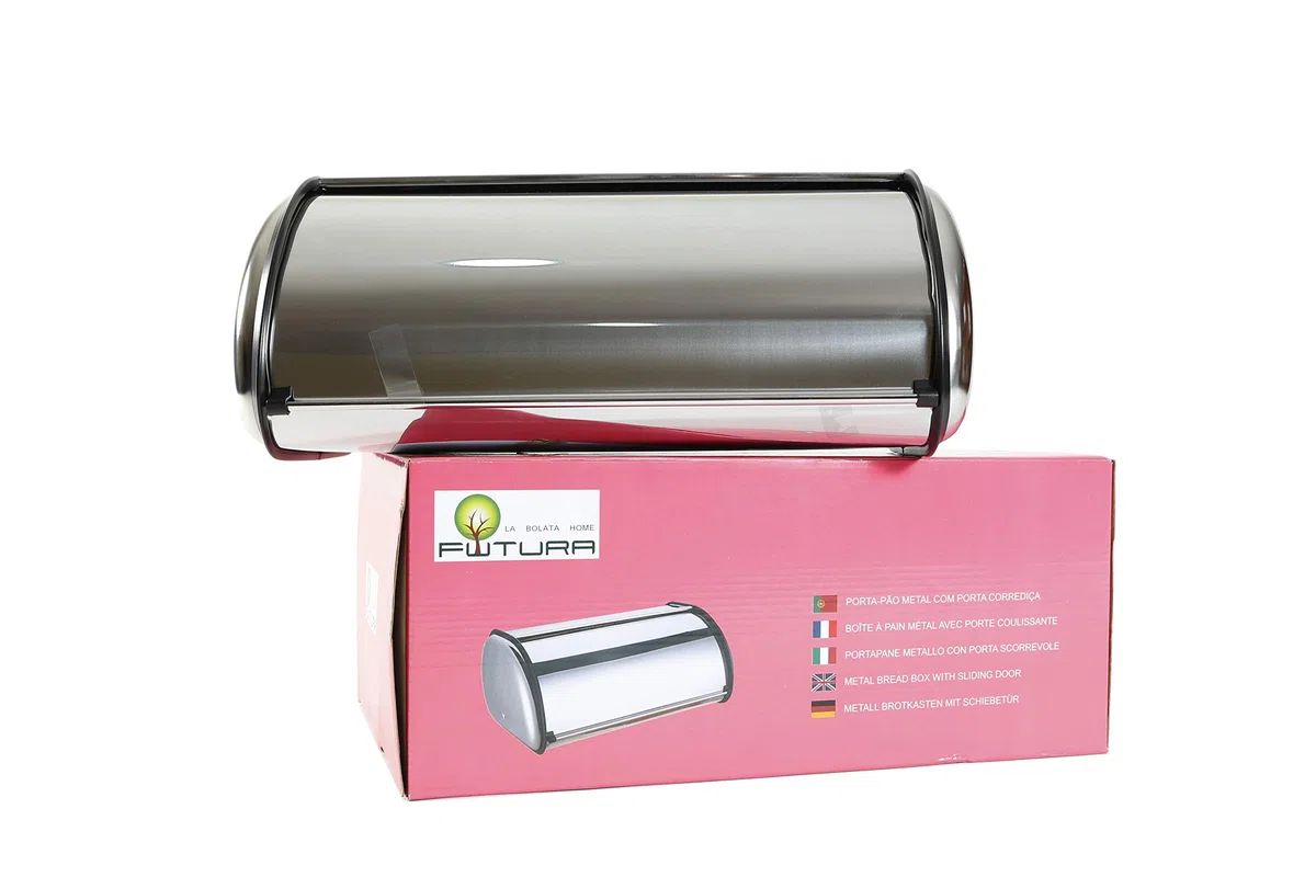 The Secret Home - Panera de Sobremesa con Puerta Corredera - Alto: 18 cm x Largo: 43 cm x Profundo: 27 cm - Panera en Acero para Encimera - Recipiente Apto para Guardar Pan, Bollos, Bizcochos