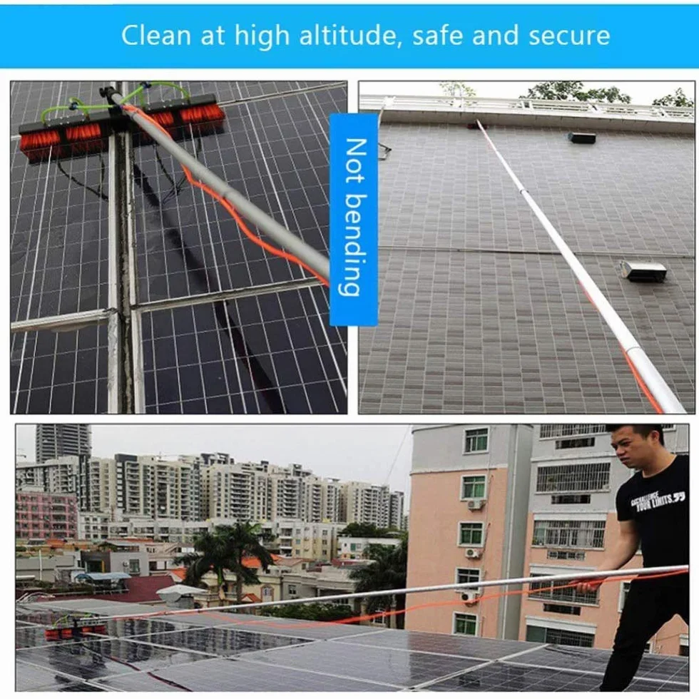 Poste de 6 m para limpiar paneles solares y ventanas, cabezal de cepillo de 50 cm, equipo fácil de usar para mantenimiento de paneles fotovoltaicos, herramienta de limpieza extensible
