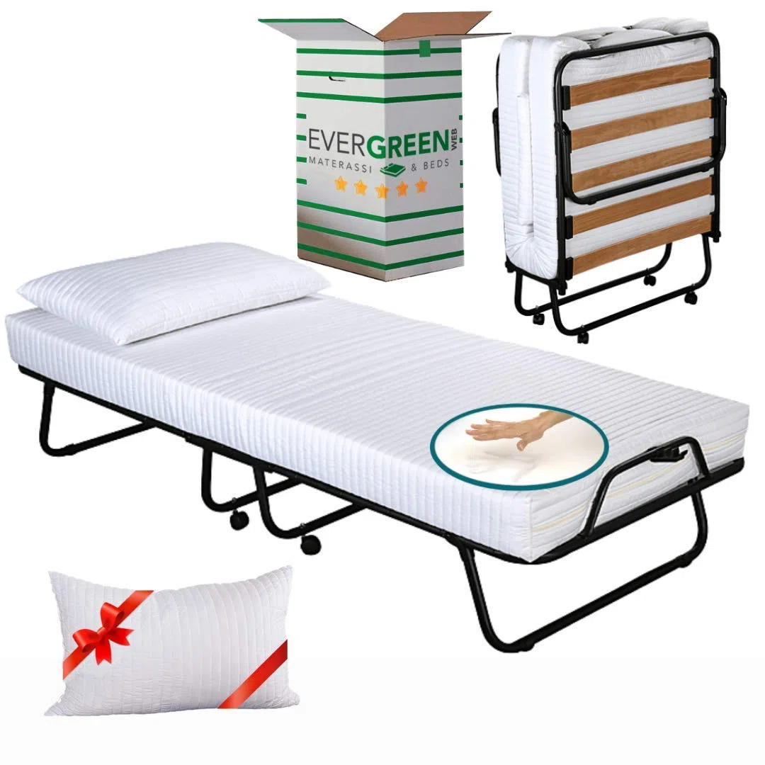 EVERGREENWEB - Cama Plegable 80x190 con Colchón Individual Viscoelástico 10 cm Alto, Funda Desenfundable, Somier de Lamas de Madera, Cama de Emergencia para huéspedes Ahorra Espacio + Almohada Gratis