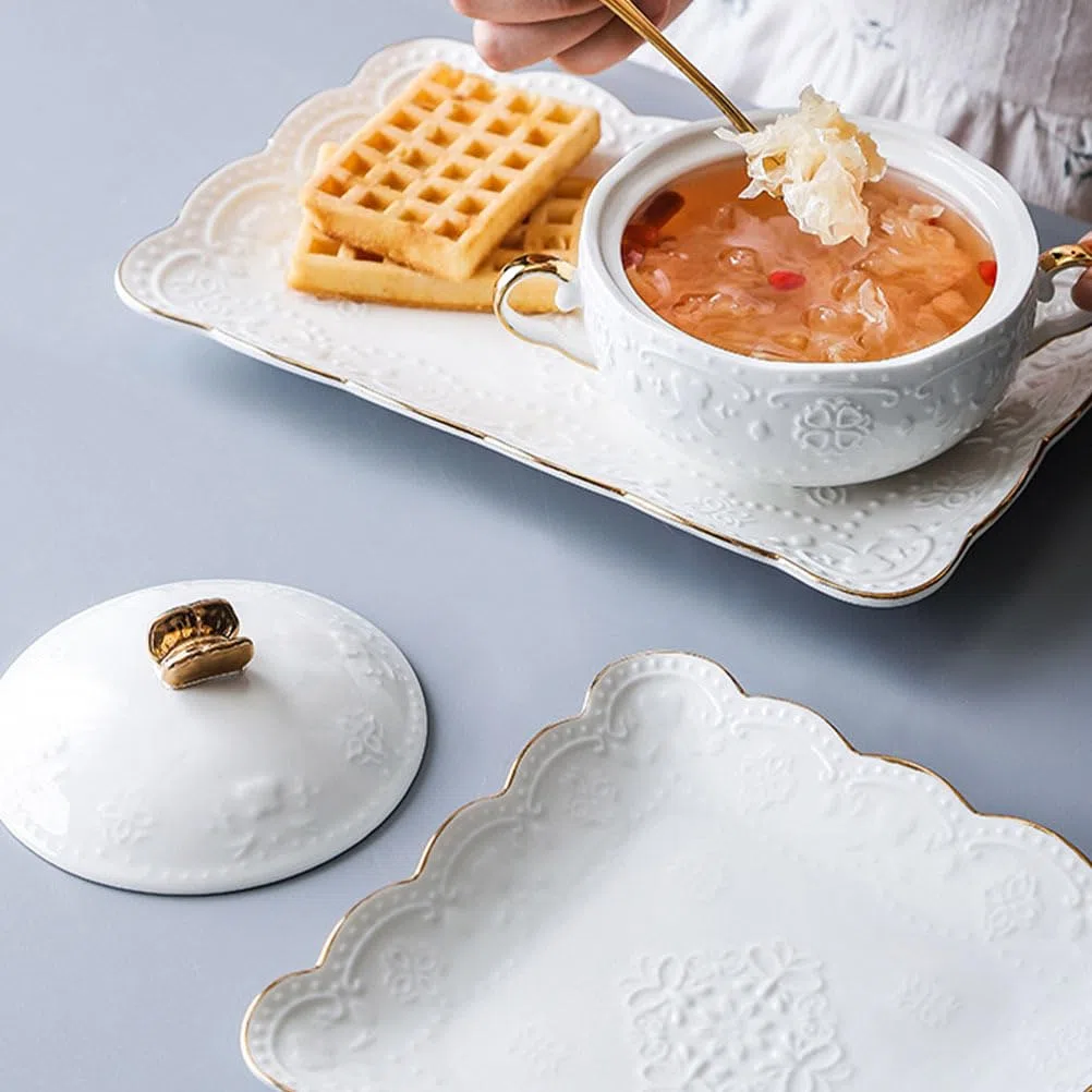 Homoyoyo Juego De Soperas De Porcelana Blanca Con Tapa - Elegantes Soperas Para Sopa y Ensaladas - Ideal Para Servir En Comidas Especiales Cerámica De Juego De 2 Piezas