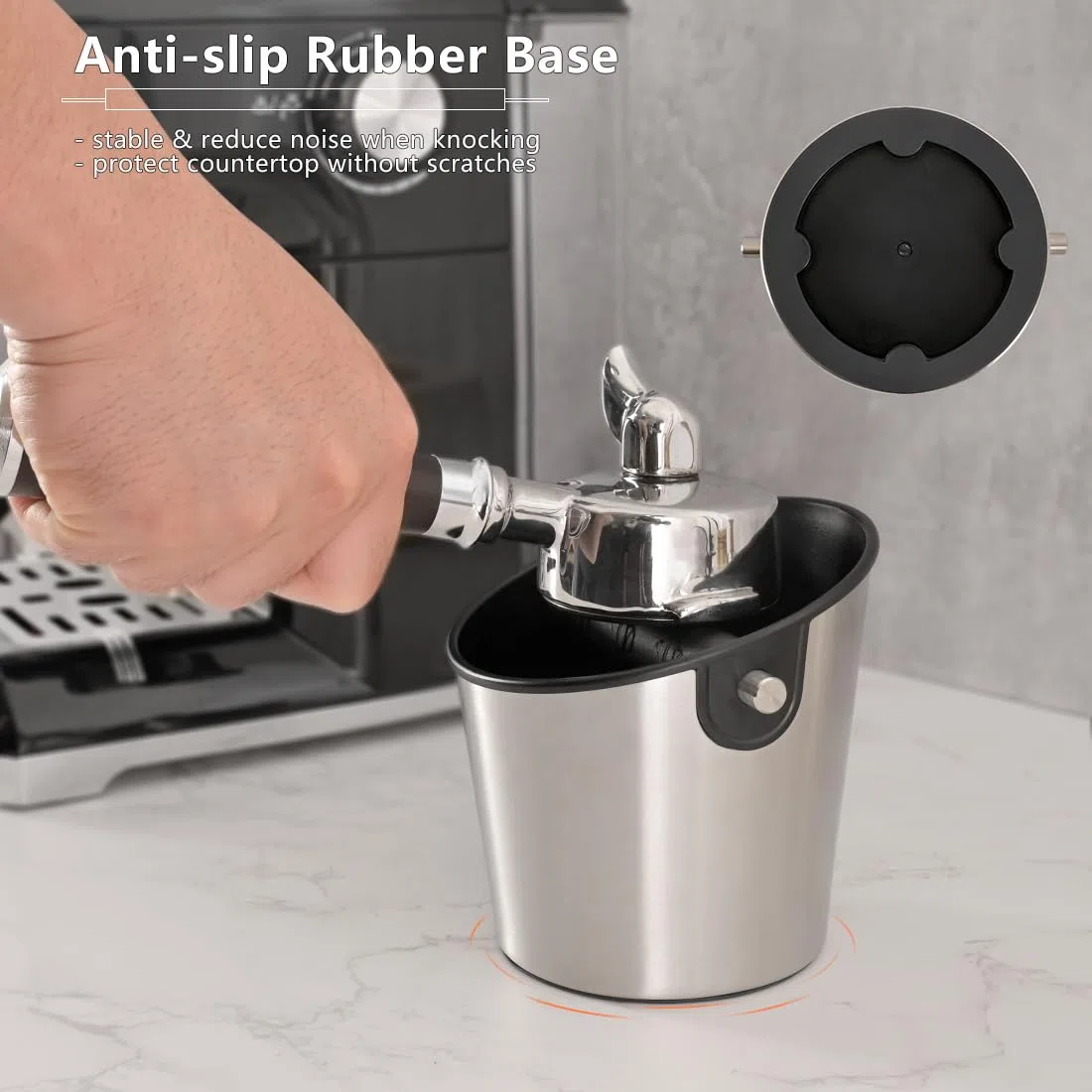 Caja de acero inoxidable para café expreso con barra de metal desmontable, tamaño pequeño, caja de café molido, accesorios de espresso, herramientas para cafetería en el hogar