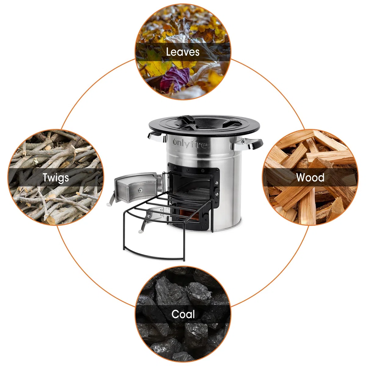 Onlyfire Horno de Cohetes de Acero Inoxidable,Rocket Stove,Estufa de Leña Portátil, Estufa al Aire Libre para Mochilero,Cocina al Aire Libre,Camping,Picnic,Barbacoa,Caza,Pesca