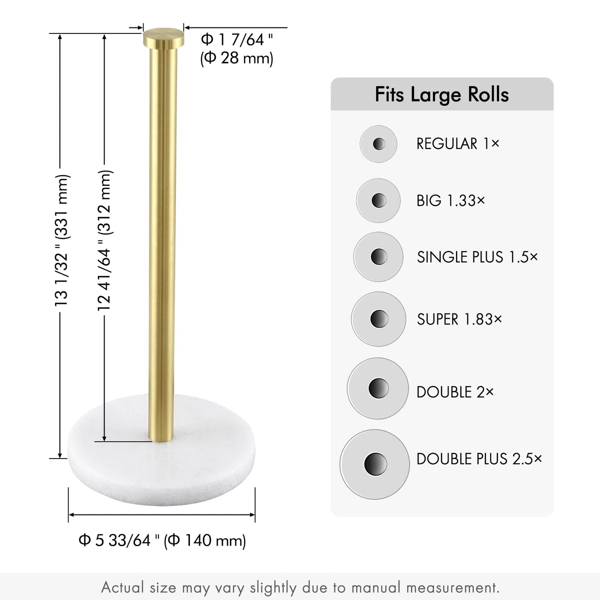 KES Portarrollos Cocina con Base de Mármol Porta Rollos Papel Cocina Portarrollos Cocina Acero Inoxidable SUS304 Oro Cepillado, KPH100S14B-BZ