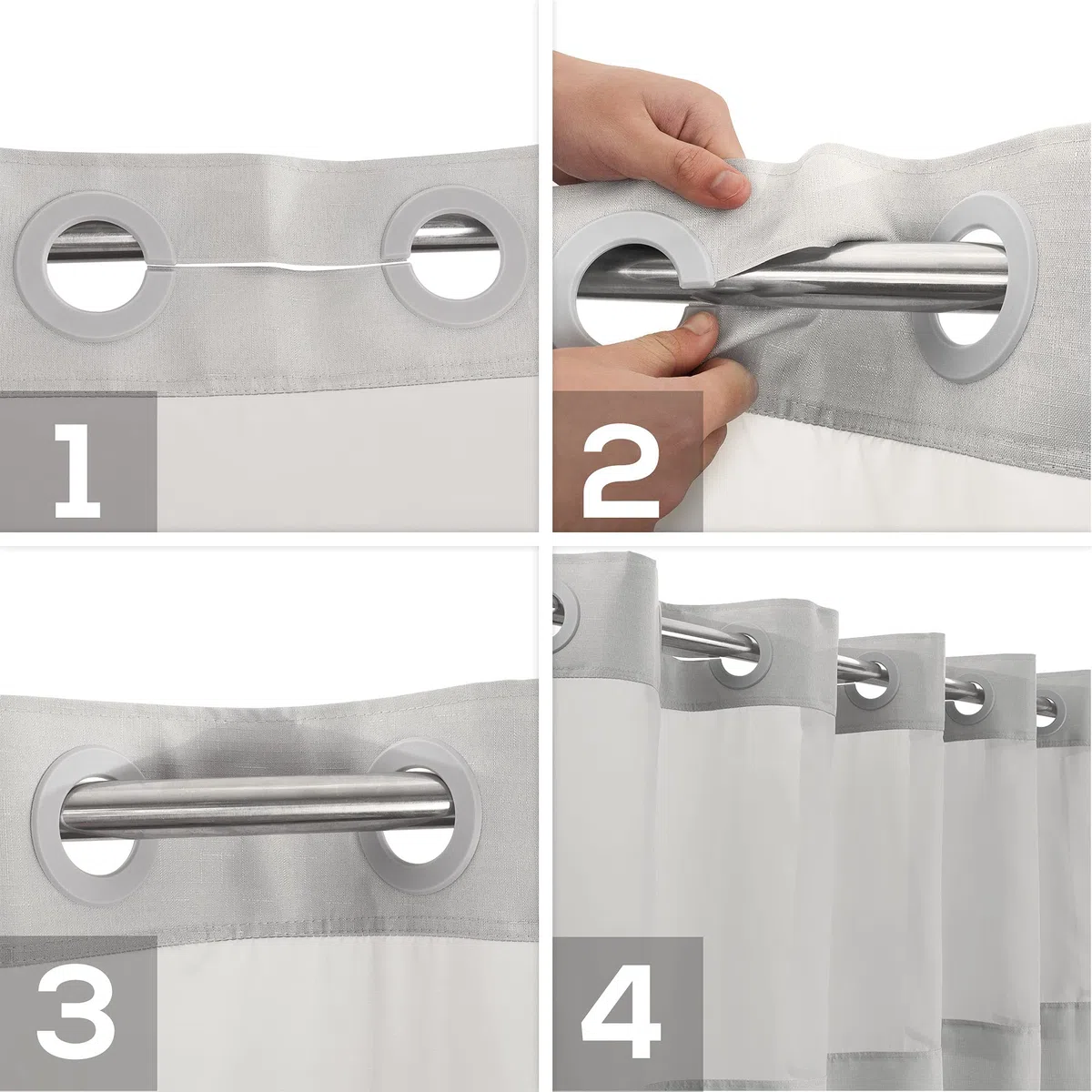 Juego de Cortina de Ducha Texturizada sin Gancho con Forro de PEVA a presión, 71 x 74 Pulgadas, Estilo Hotel con Ventana Superior Transparente, Lavable a máquina y Repelente al Agua, Gris, 71 x 74