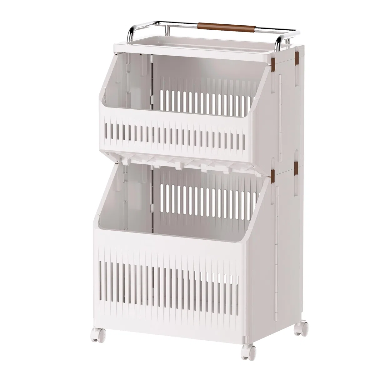 Carrito Auxiliar con Ruedas para Cocina. Armario Organizador Apilable para Baño. Cesto para Ropa Sucia. Carrito de Almacenamiento Multiusos. (2 Estantes)