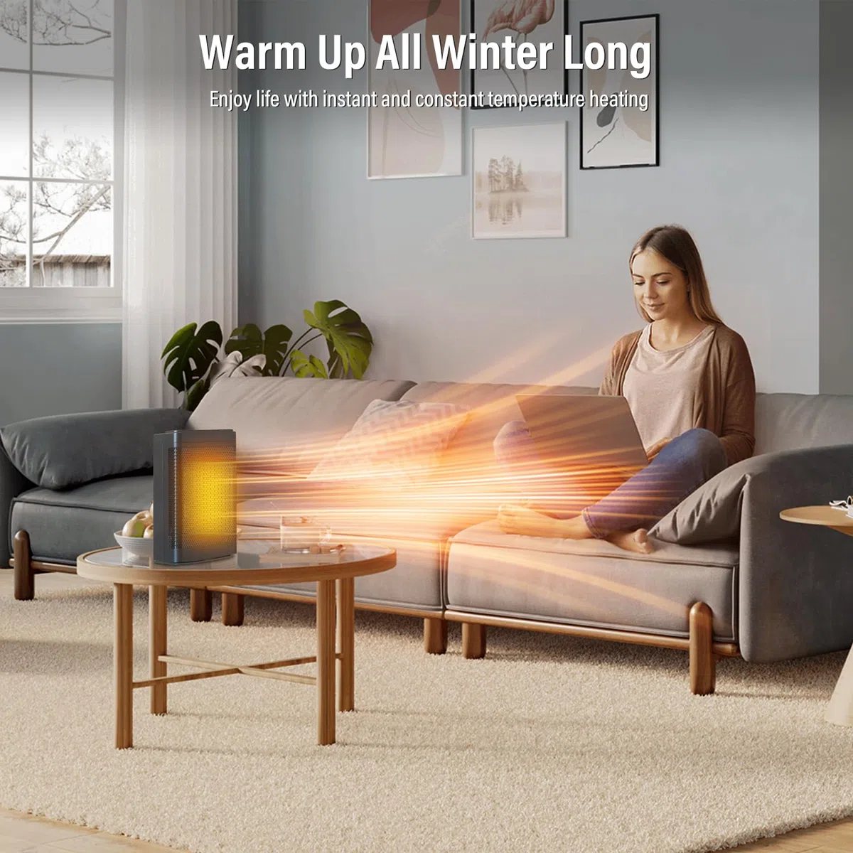 1500W Calefactor,70°Oscilación Calefactor Ceramico,Calefactor con Termostato Portátil,Temporizador de 12H,Control Remoto,Protección Contra Sobrecalentamiento y Vuelco,para Oficina Dormitorio Casa