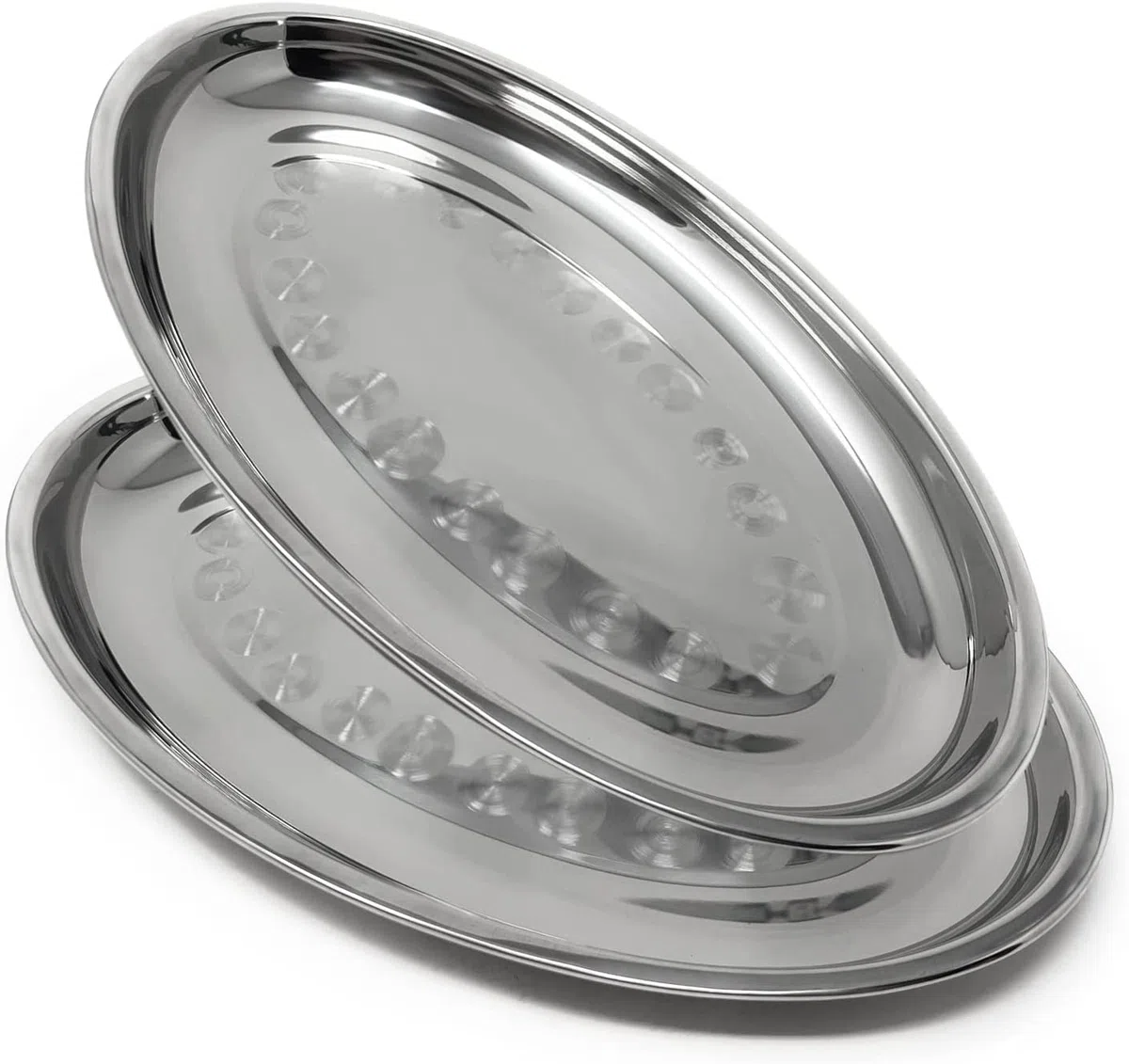 Set de 2 Bandejas de Servir Oval - Fuente para Emplatados - Bandeja Camarero - Plato de Acero Inoxidable - Bandeja de Acero - 40 cm