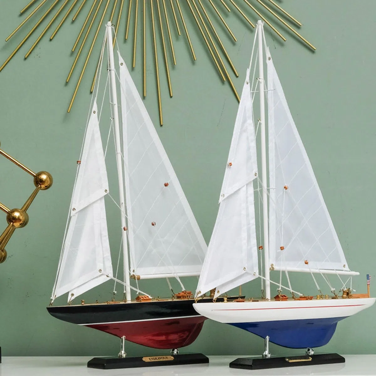 YLME Maqueta De Velero De Un Solo Mástil Simulación De Velero De Madera Decoración Moderna Artesanal De Madera Decoración Náutica Artesanal Decoración Creativa para El Hogar,B